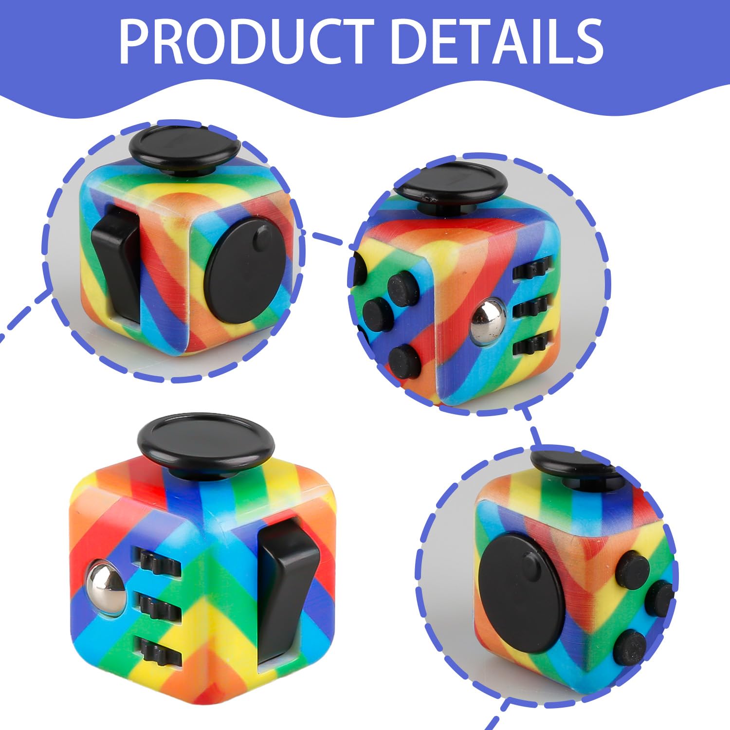 Hopzab Fidget Cube for Stress Relief Anti-Anxiety Multi-Functional Toy with 6 Sides, Click Ball - Image 3