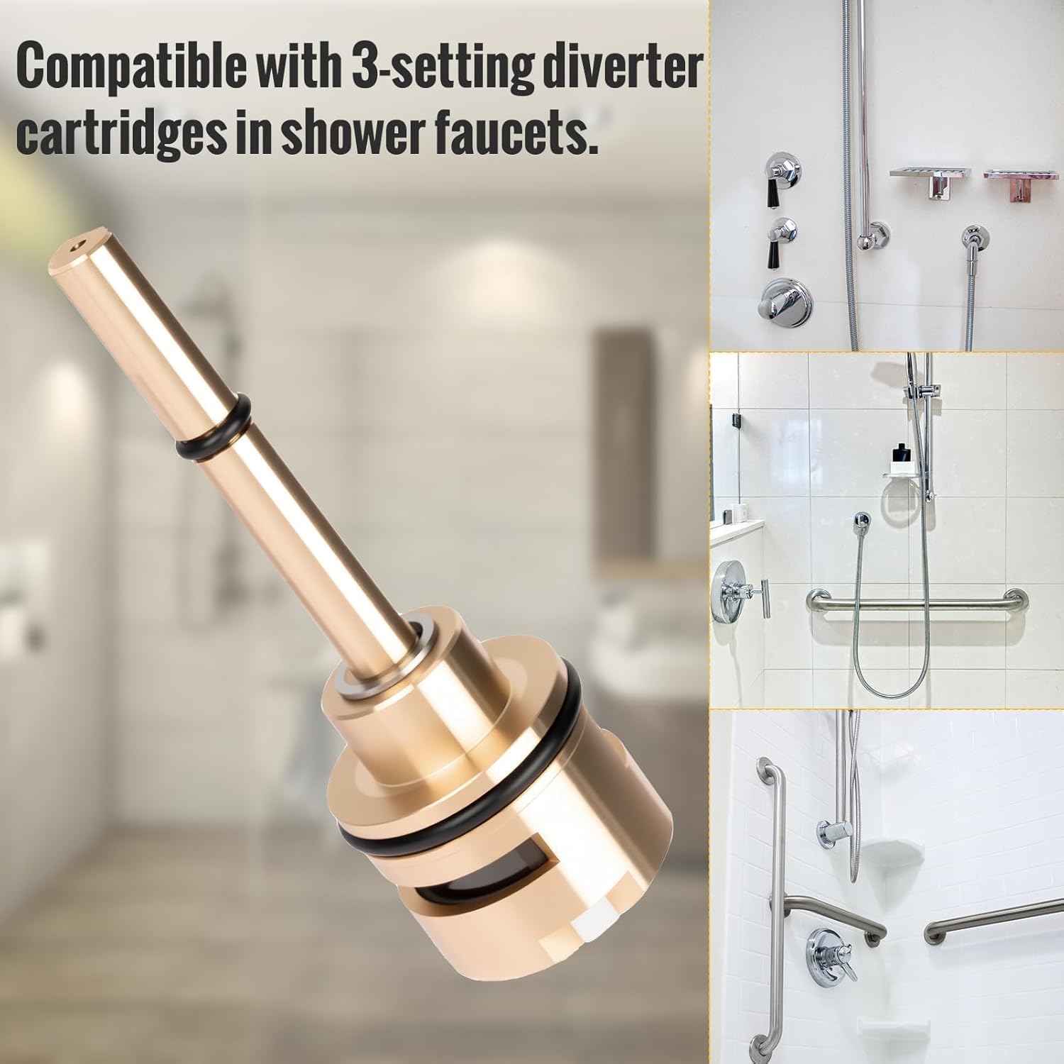 3-Setting Diverter Cartridge Replacement Part Set – Compatible with RP51918, R11000,R22000 Faucet Valve Replacement Trim Kit, 3-Way Brass Shower Diverter Valve