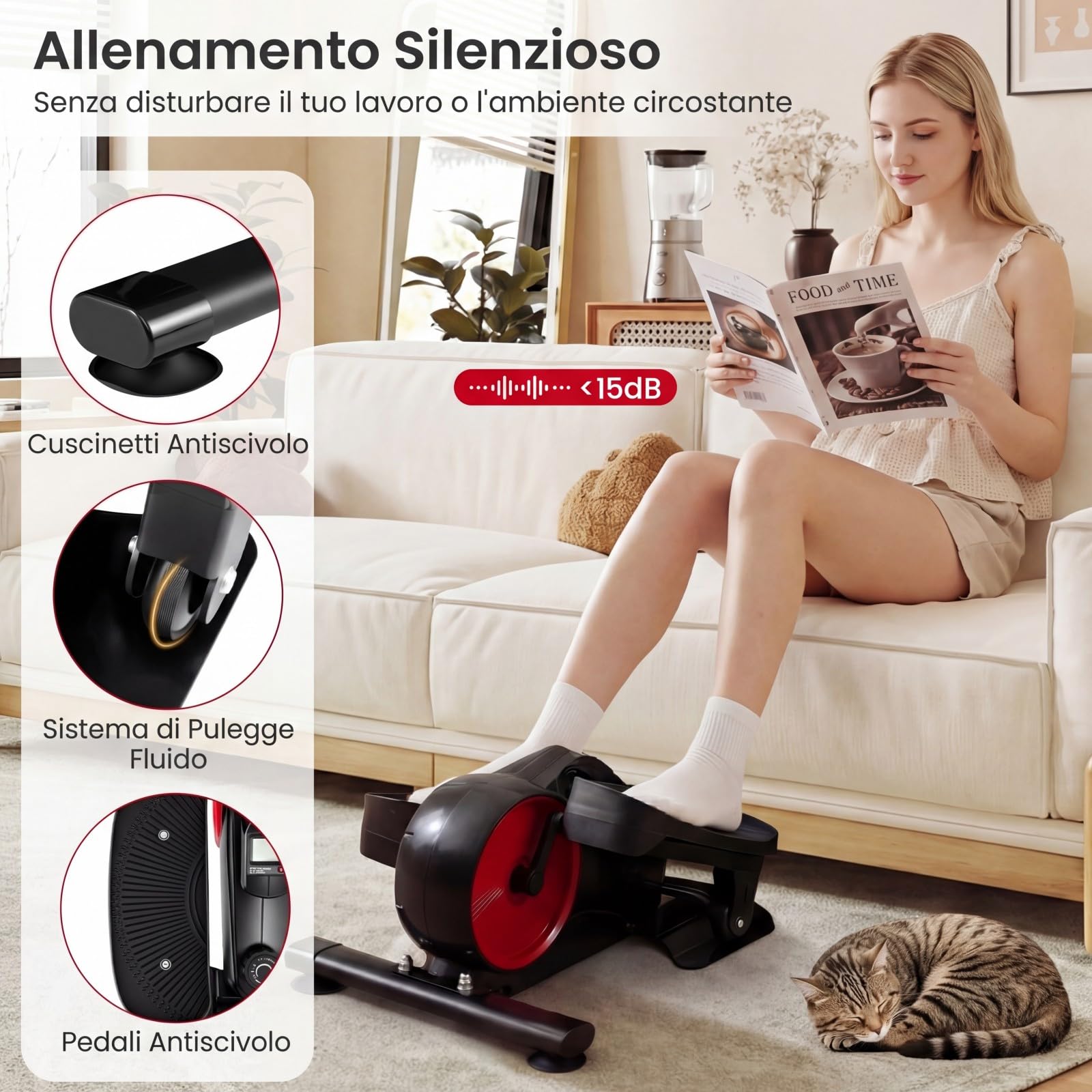 COSTWAY Ellittica sotto Scrivania, Pedaliera Riabilitazione Silenziosa, con Monitor e 8 Livelli di Resistenza Magnetica Regolabili e Display LCD, Mini Ellittica Portatile per Casa e Ufficio