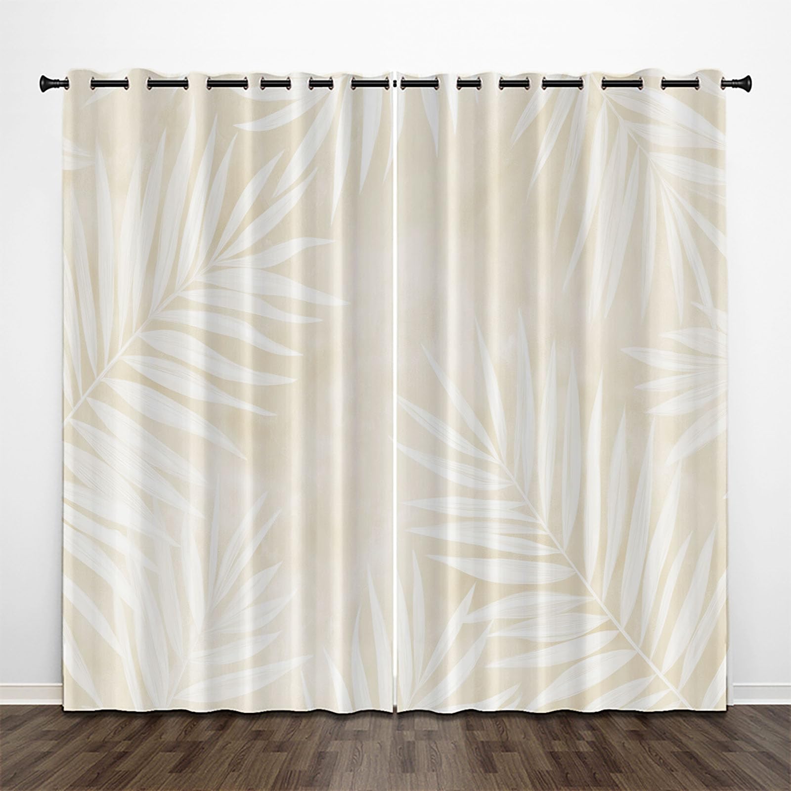 Rideau occultant feuilles de palmier beige 140x180 cm lot de 2