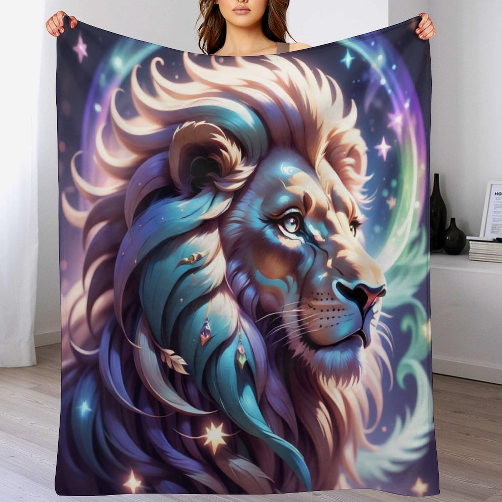 Couverture polaire lion contre le froid : flanelle douce pour canapé