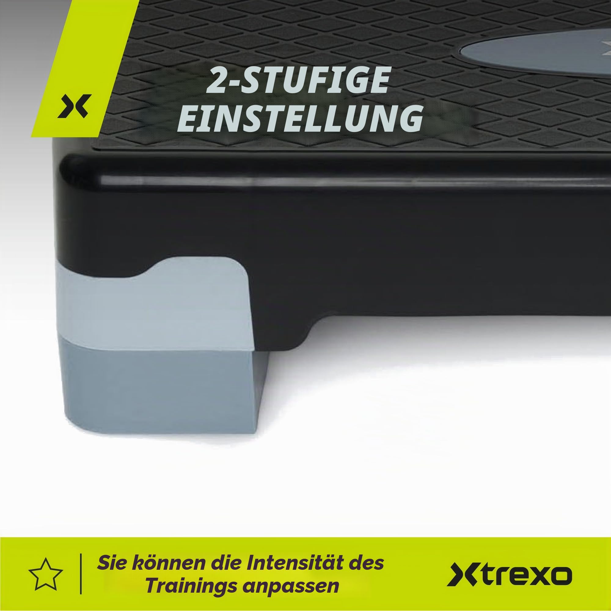 XTREXO Aerobic Step 68 x 28 cm Für Cardio- und Fitnesstraining Höhenverstellbar 10-15 cm Langlebig aus Polypropylen und TPR Aerobic Step Hochwertig Grau