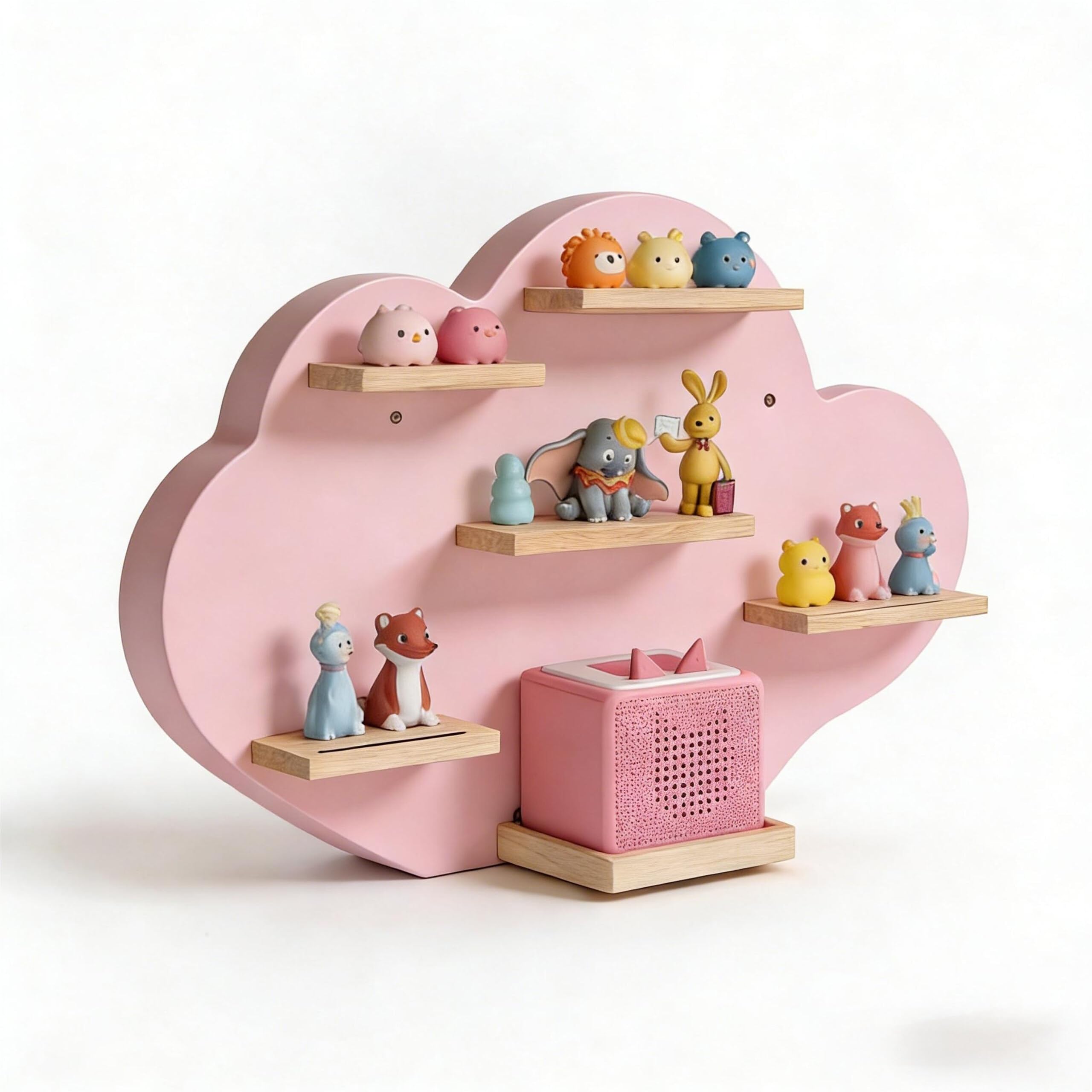 Relaxdays Étagère magnétique Nuage pour Toniebox & 20 Tonies, 40x61x17 cm, Rose