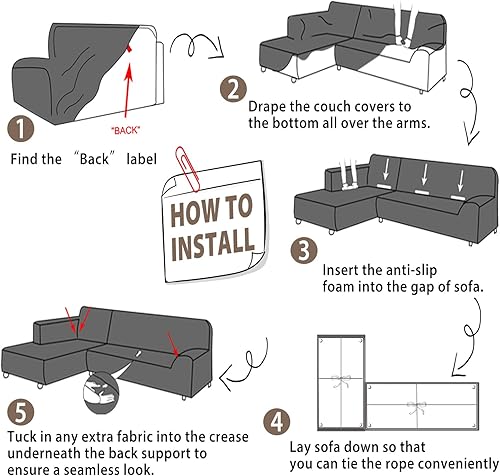 Miniatura 6 de Fundas para sofá modular, 2 piezas, suave, en forma de L, súper elástica, tipo L, con 2 fundas de almohada, funda de sofá de 3 plazas + protector de