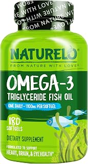 NATURELO Burpless Omega 3 Fish Oil Supplement, 1100mg, 180 Softgels | Triglyceride omega-3, omega 3 DHA EPA, liquid fish oil, 6 months supply