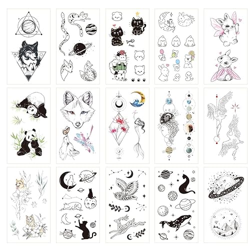 Tatuajes temporales de animales y espacios pequeños para niños y niñas, paquete de 15, decoración de brazo falso para Navidad y vacaciones, estilo