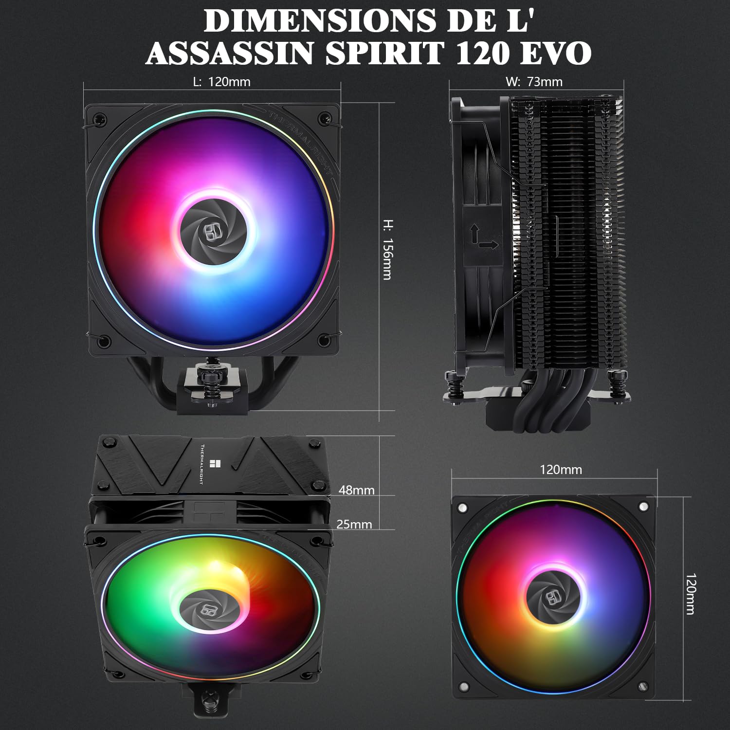 Thermalright Assassin Spirit 120 EVO CPU Cooler Air Avec HeatPipes 4×6mm, TL-S12-S PWM Fan Heatdissier CPU Cooler, 156mm High, Pour AMD : AM4 AM5 / Intel 1700/1150 / 1151/1200, LGA17XX PC Cooler