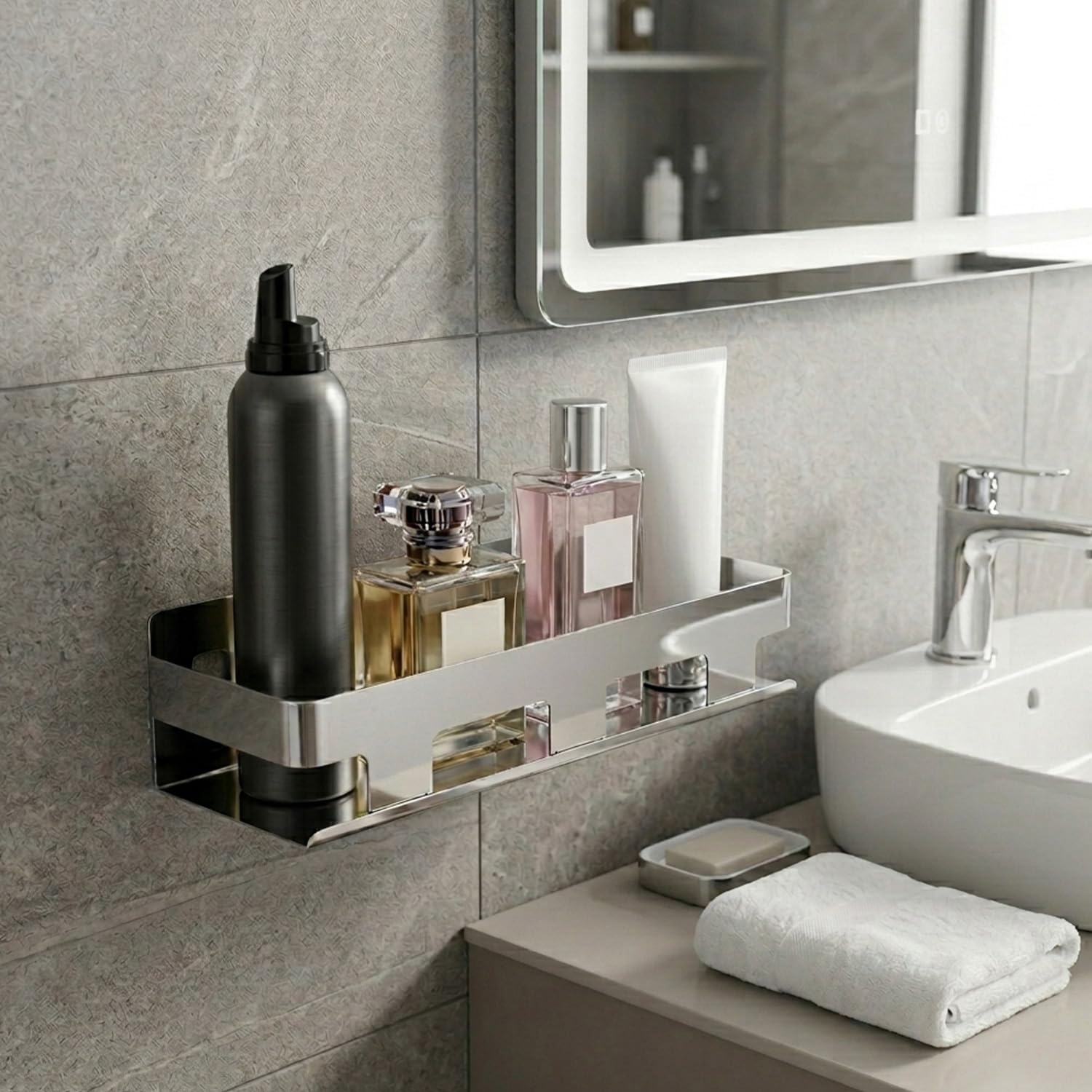 30 CM Perforación Acero Inoxidable 304 Baño Estante de Ducha Cromo Antióxido Estante de Almacenamiento de Baño para Jabón Champú Estante de Ducha Muro Estante de Almacenamiento para Cocina