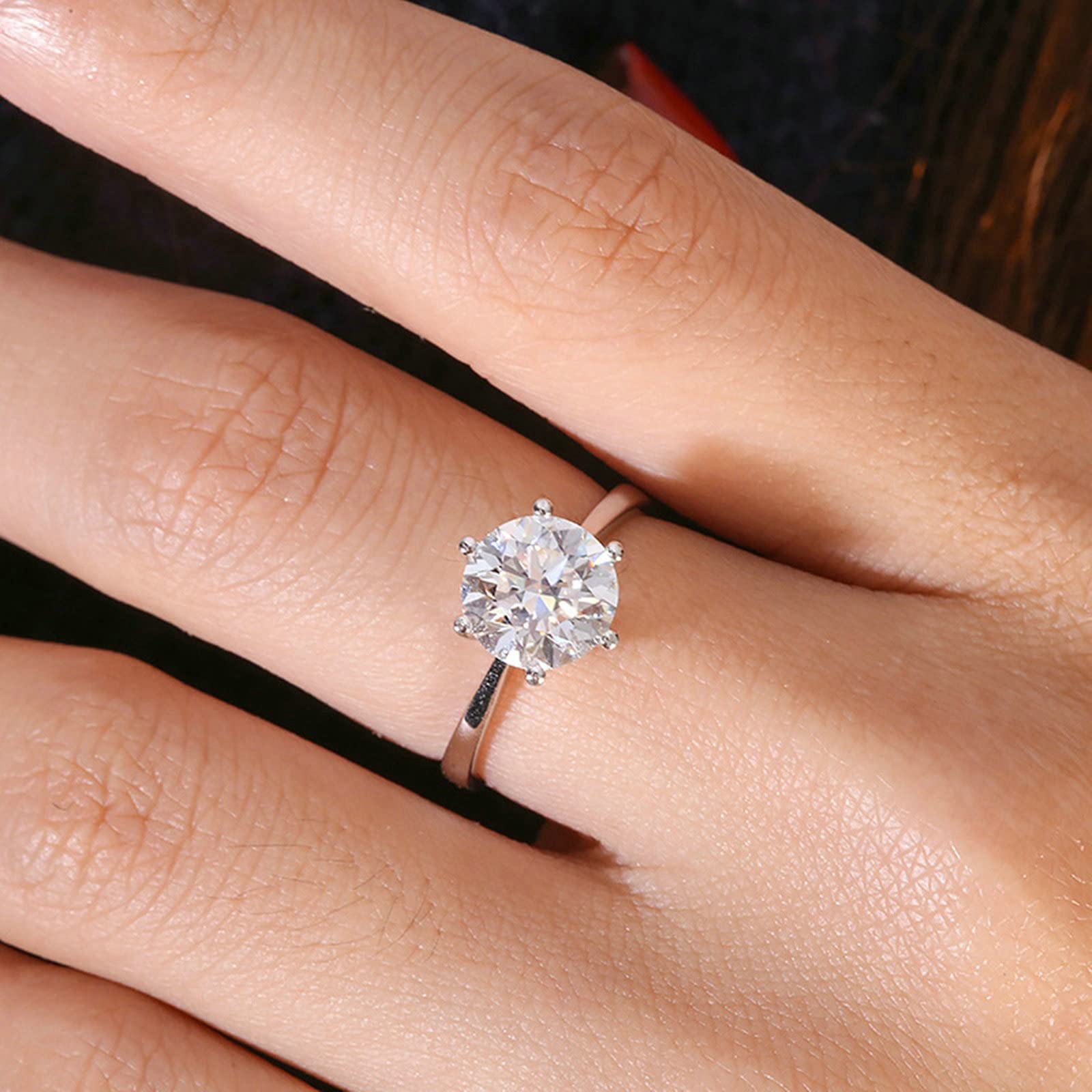Anelli di fidanzamento in moissanite bianco da donna in oro bianco da 2 carati, forma rotonda da donna, Nessuna pietra preziosa