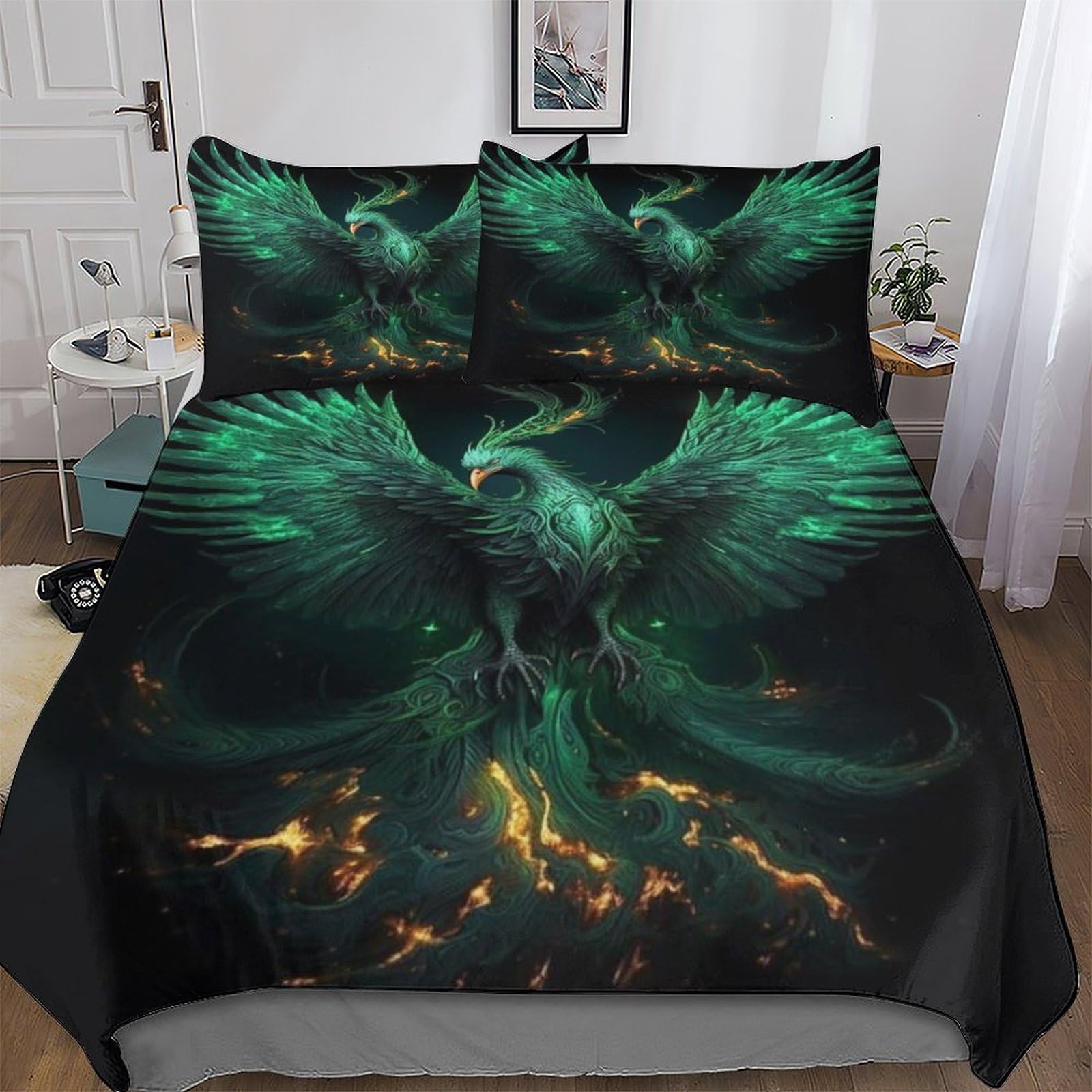 Pazzk Phoenix Duvet Covers Bedding Sets, With Zipper Closure Comforter Cover 2 Pcs Easy Care And Super Soft Poly Cotton Quilt Cover With Pillowcases For Adults Kids Double (200X200cm)