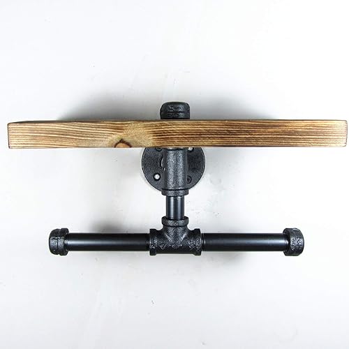 Miniatura 4 de Estante de almacenamiento de madera industrial urbano para montaje en pared, tubo de hierro, doble soporte de papel higiénico, rodillo para