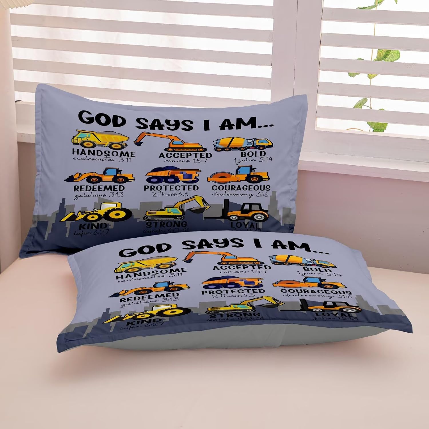 Boys Kids Construction Truck Comforter Set Twin Size,3 Piece Bed in a Bag Cars Excavators Tractor Bedding Set Construction Christian Spirational Comforter with 2 Pillowcases Gray - Image 7