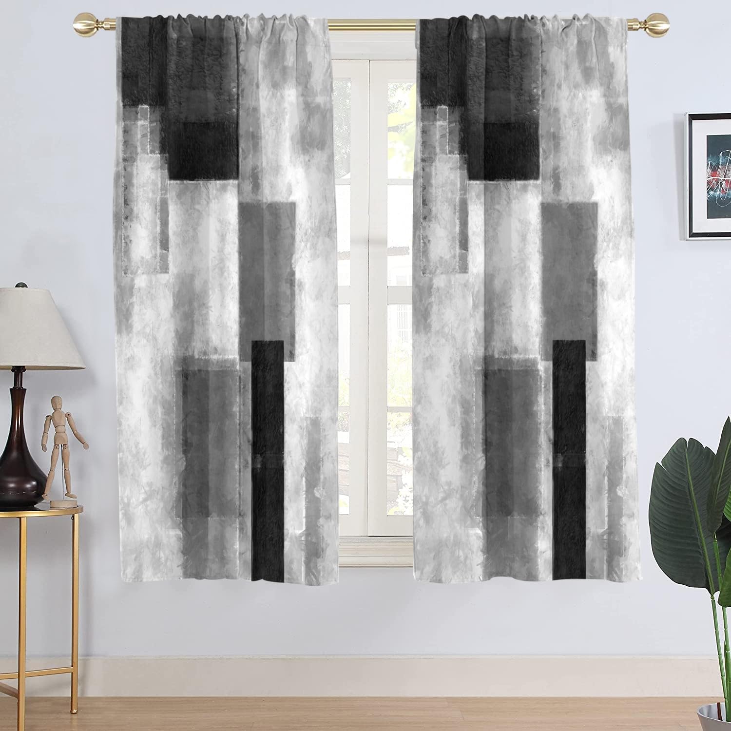 Rideaux de fenêtre pour vis-à-vis motif abstrait gris et blanc minimaliste