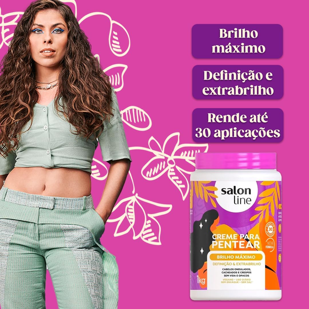 Salon Line, Creme de Pentear, Brilho Máximo, Definição e Extrabrilho, Repara as Fibras - Cabelos Ondulados, Cacheados e Crespos, 1 Kg Salon Line, Creme de Pentear, Brilho Máximo, Definição e Extrabrilho, Repara as Fibras - Cabelos Ondulados, Cacheados e Crespos, 1 Kg
