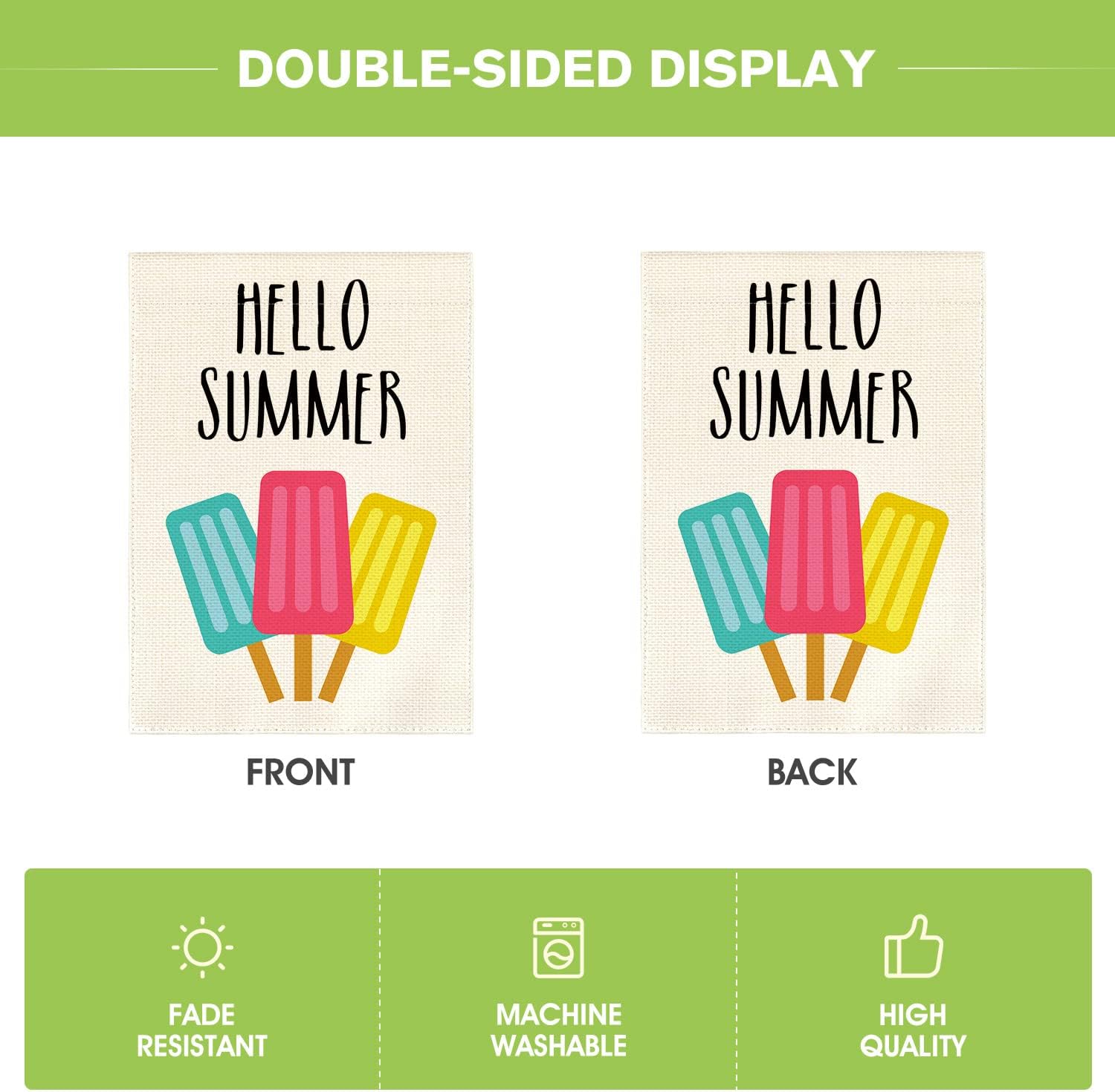 AVOIN colorlife Hello Summer Popsicles Garden Flag Double Sided Outside Ice Cream Blue Red Yellow Pops, Seasonal Rustic Yard Outdoor Decoration 12 x 18 Inch