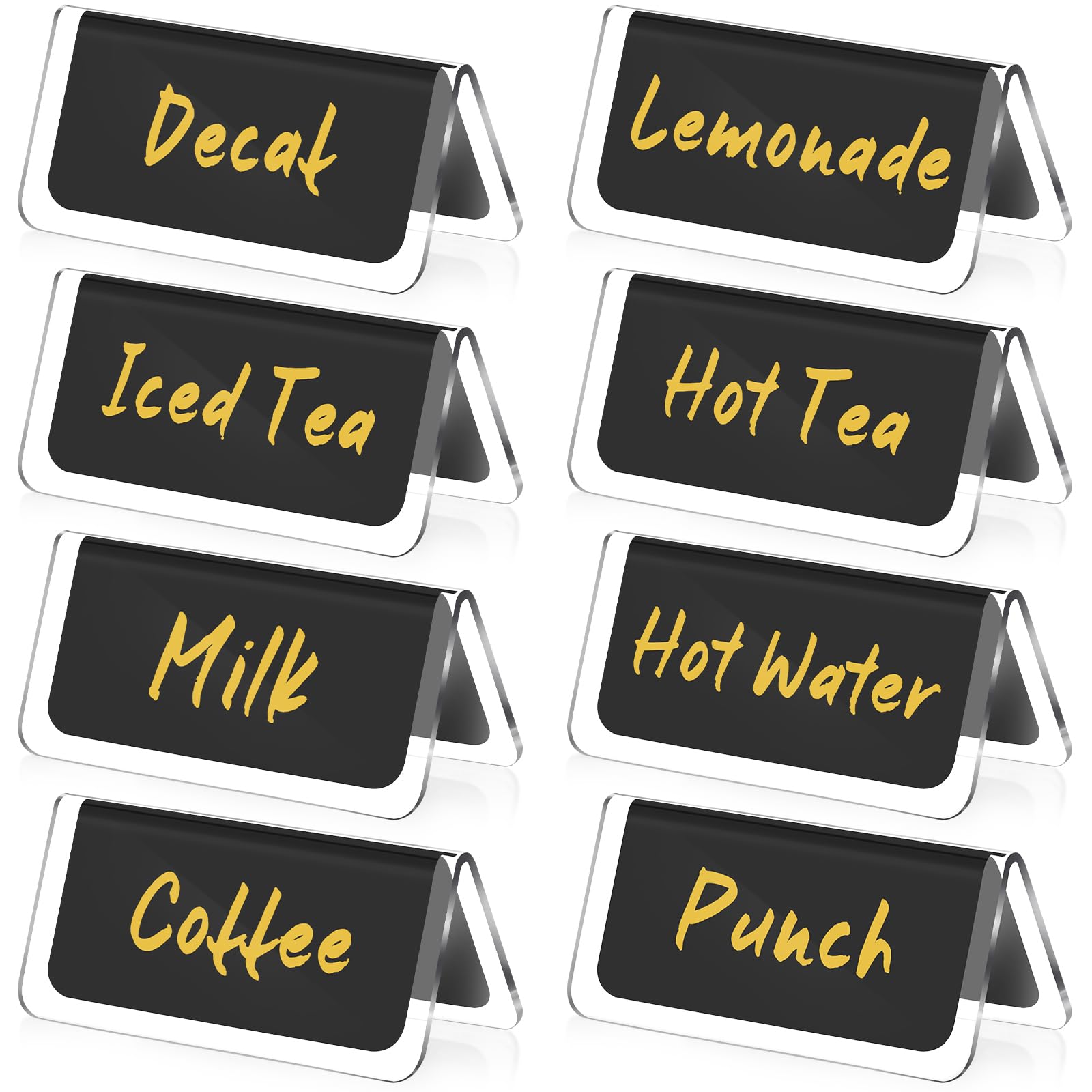 Domensi 8 Pcs Acrylic Coffee Tent Signs Table Decaf Coffee and Tea Sign Table Beverage Display Labels for Station Party Camping Buffet Restaurant
