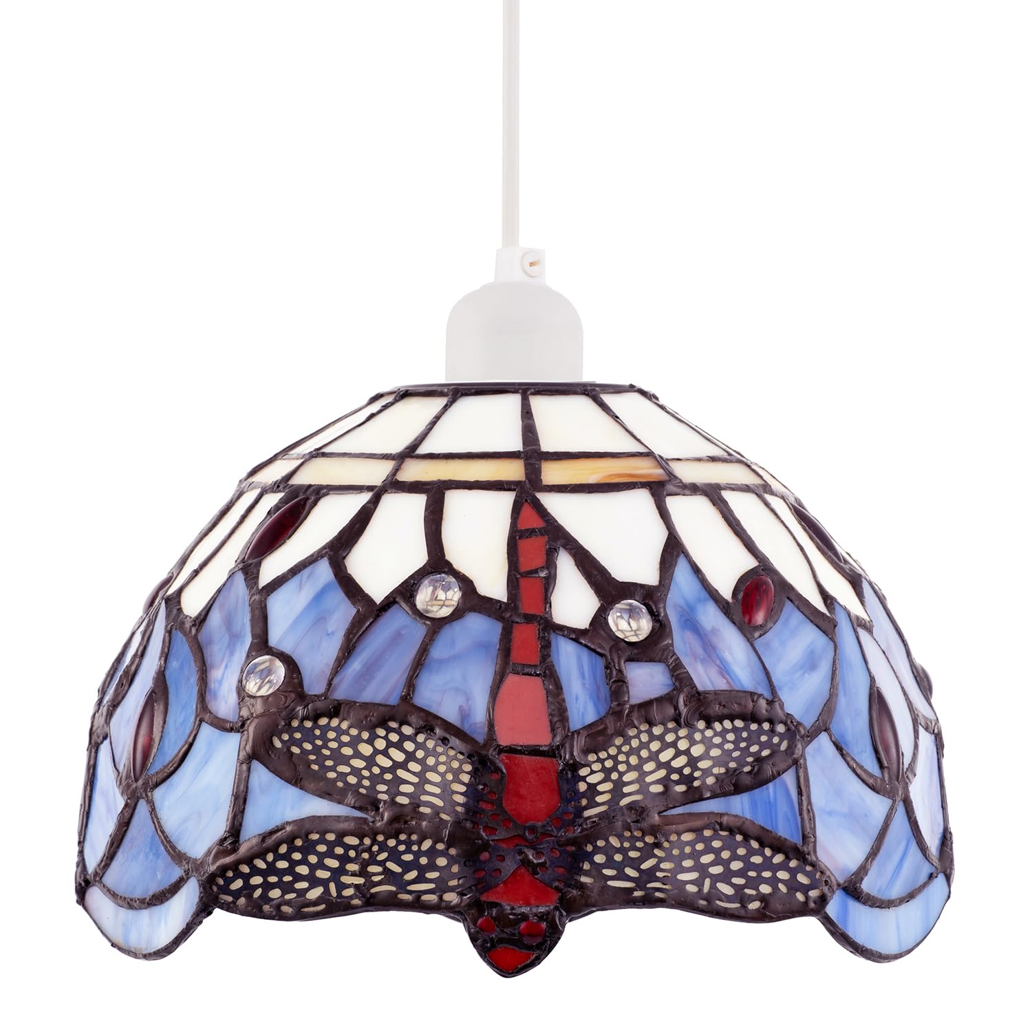 Happy Homewares Purple Traditional Lavender Toned Stained Glass Dragonfly Tiffany Pendant Lighting Shade | 20Cm X 14Cm | 40W Maximum By