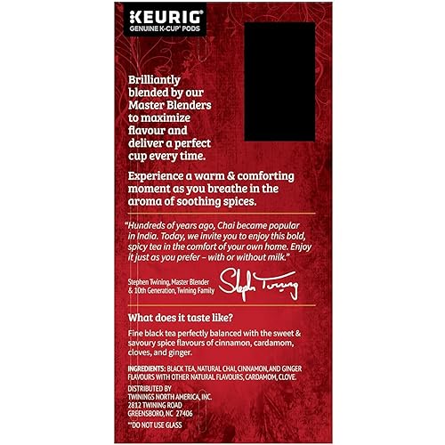 Miniatura 7 de Twinings Cápsulas K-Cup de té negro con sabor Chai para Keurig, sabores de especias naturalmente dulces y salados, cafeinada, 24 unidades (paquete