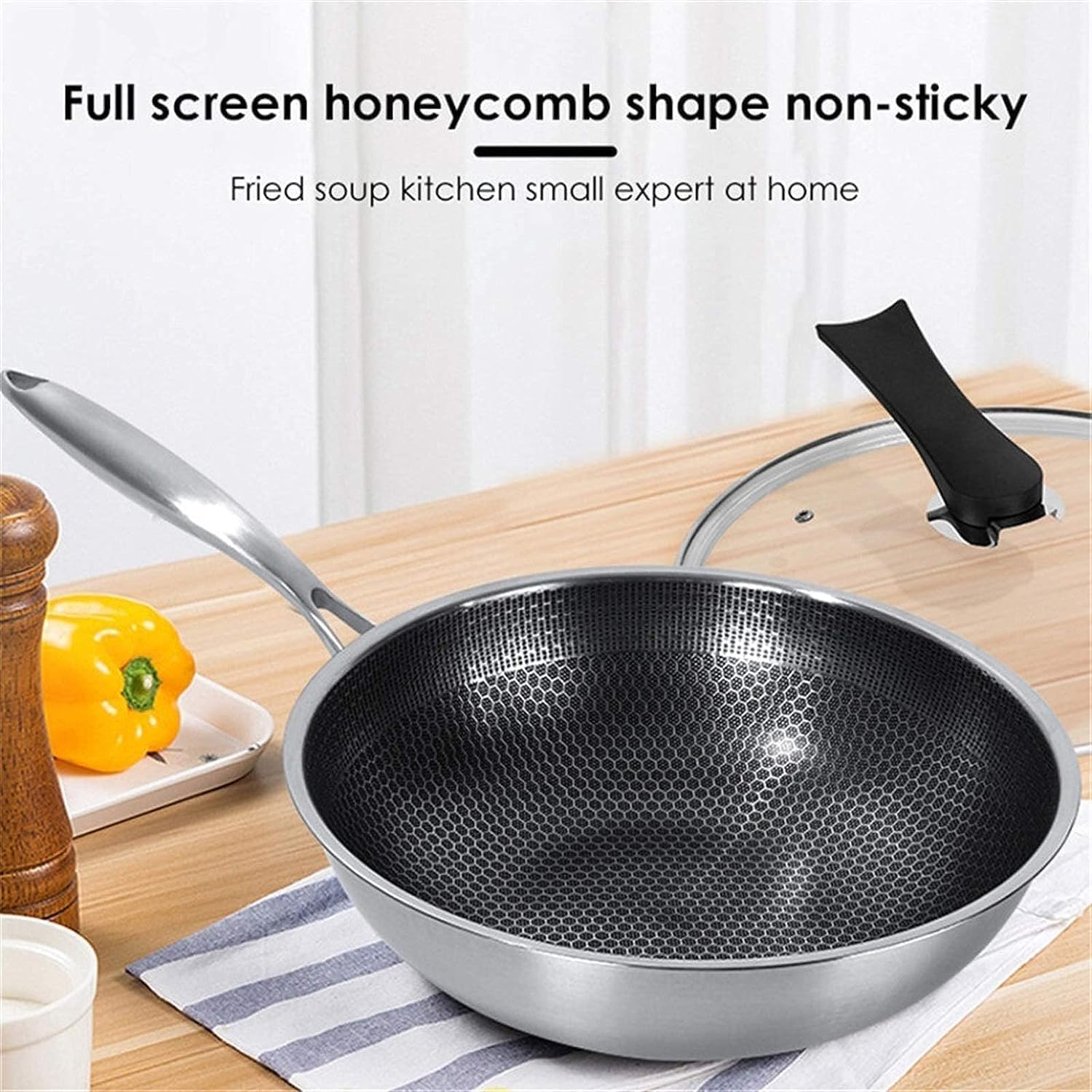 DARKFISH 32 cm triply Fry pan Non Stick Honeycomb Frying pan with lid Induction&Gas Pan for Cooking Kitchen Large Size Frying pan for Egg Omelette Fish Fry and Veg Food 1