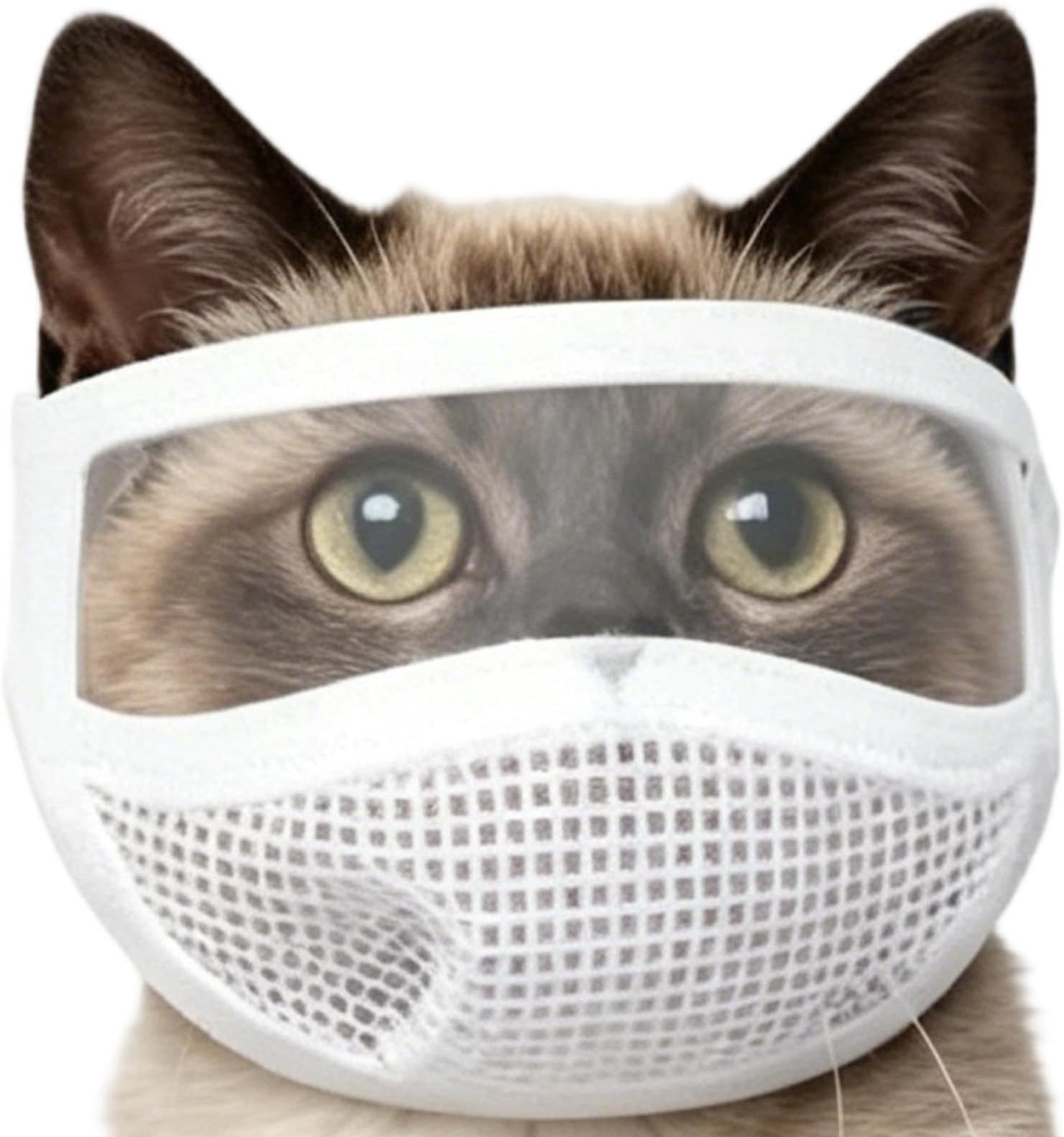 猫のグルーミング時に使用するヘッドカバー | サイズ 調整 が 可能 な メッシュ 素材 の ペット の ため の ヘッド ウェア - 透明で通気性の良いメッシュ素材を使用した 頭部に装着して爪切り時の噛みつきを防止するための拘束用カバー | 噛みつき防止 爪切り お風呂 トリミング カット アウトドア お出かけ 遊び 旅行 散歩用 多機能 お手入れ用