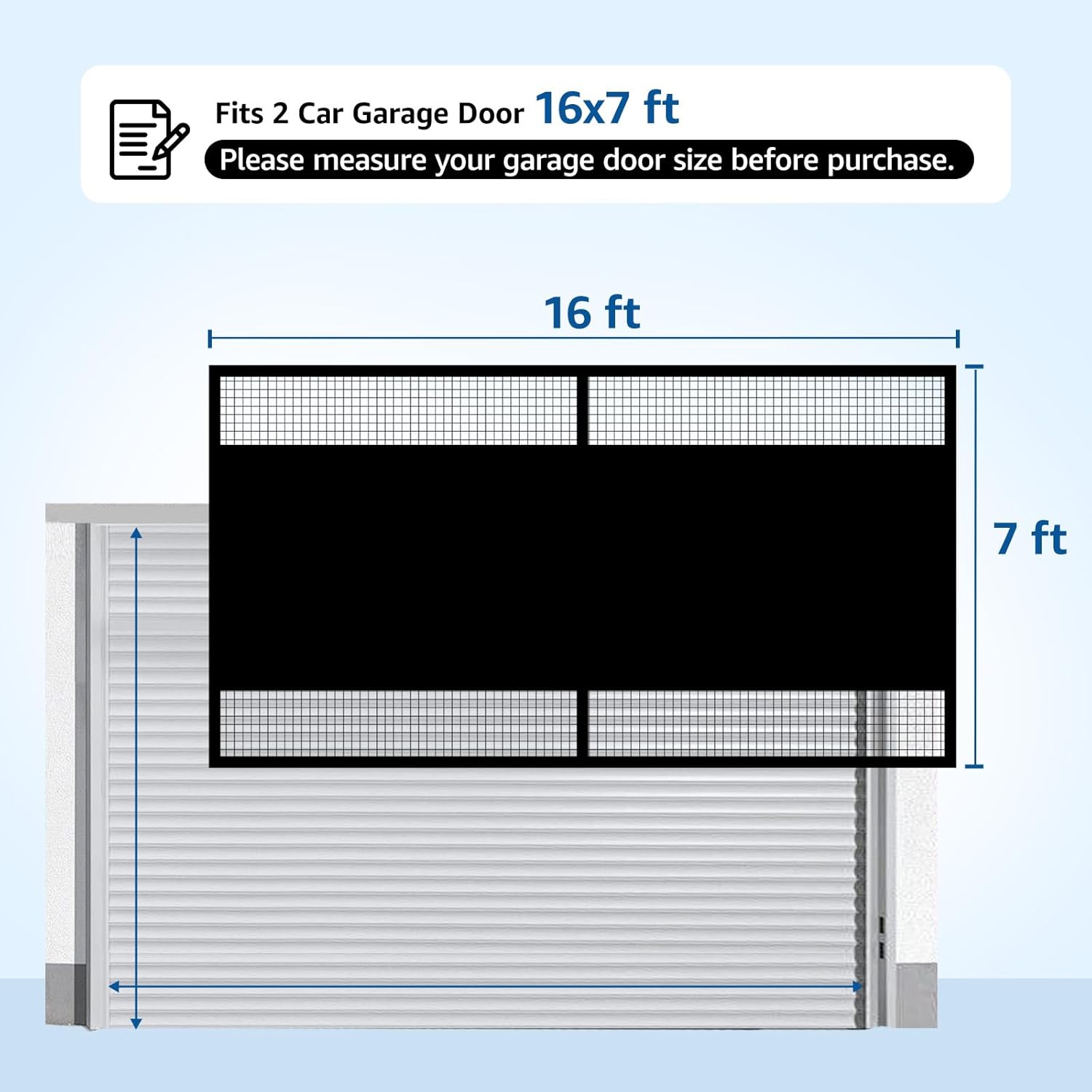 Garage Door Screen 2 Car 16x7 Ft, Privacy Magnetic Closure Garage Net Screen for Garage & Patio, Keep Tiny Animals Out & Pet Friendly, 20 Mins Quick Install for Home Gym, Porch, Balcony(Black)