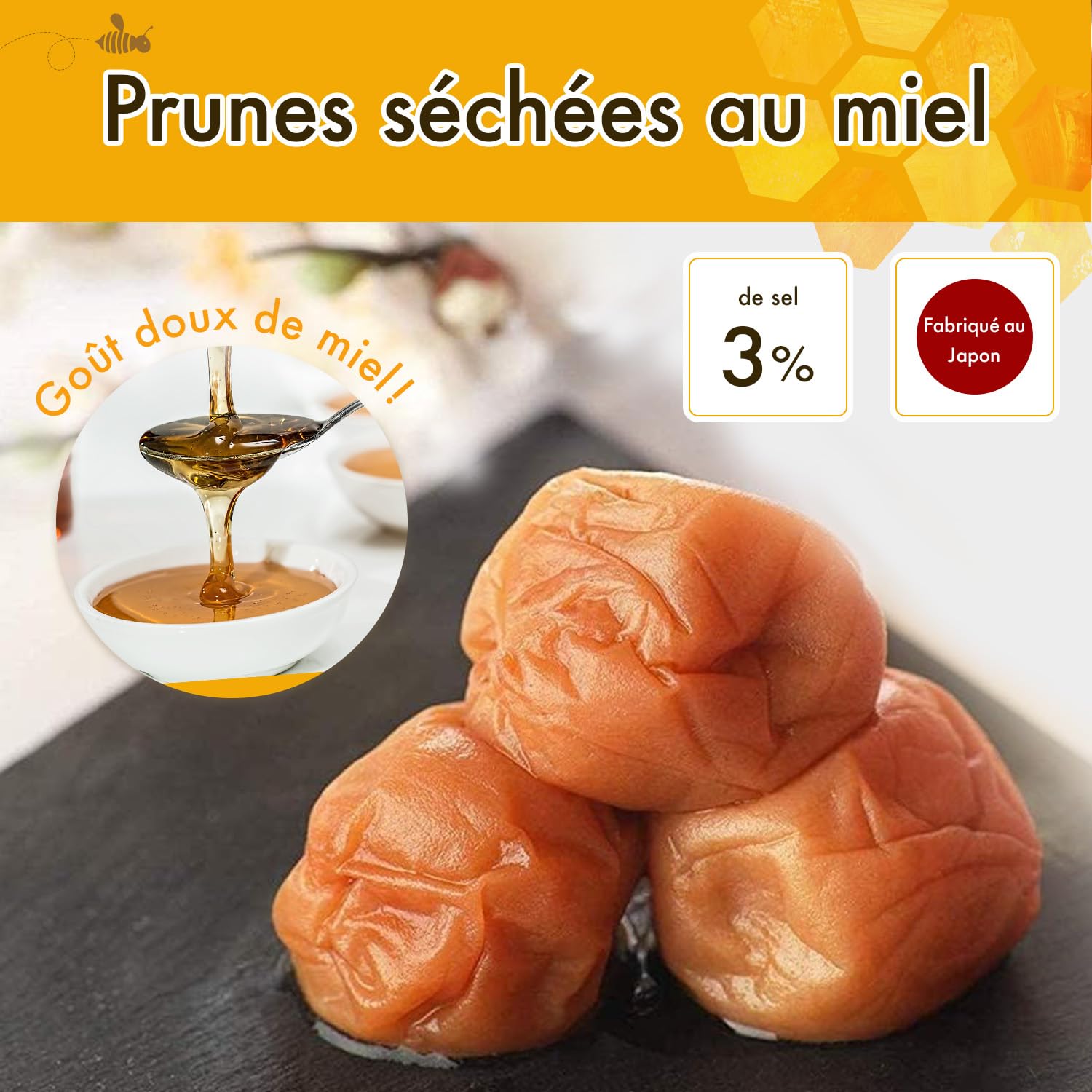 Umeboshi japanische Honig-eingelegte Umeboshi Groß. Nanko Ume Pflaumen, eingelegte Pflaumen Japan hergestellt in Japan 14,1 Unzen[Elegante Süße, Reduzierter Salzgehalt 3%] (400g(400g×1pack）)