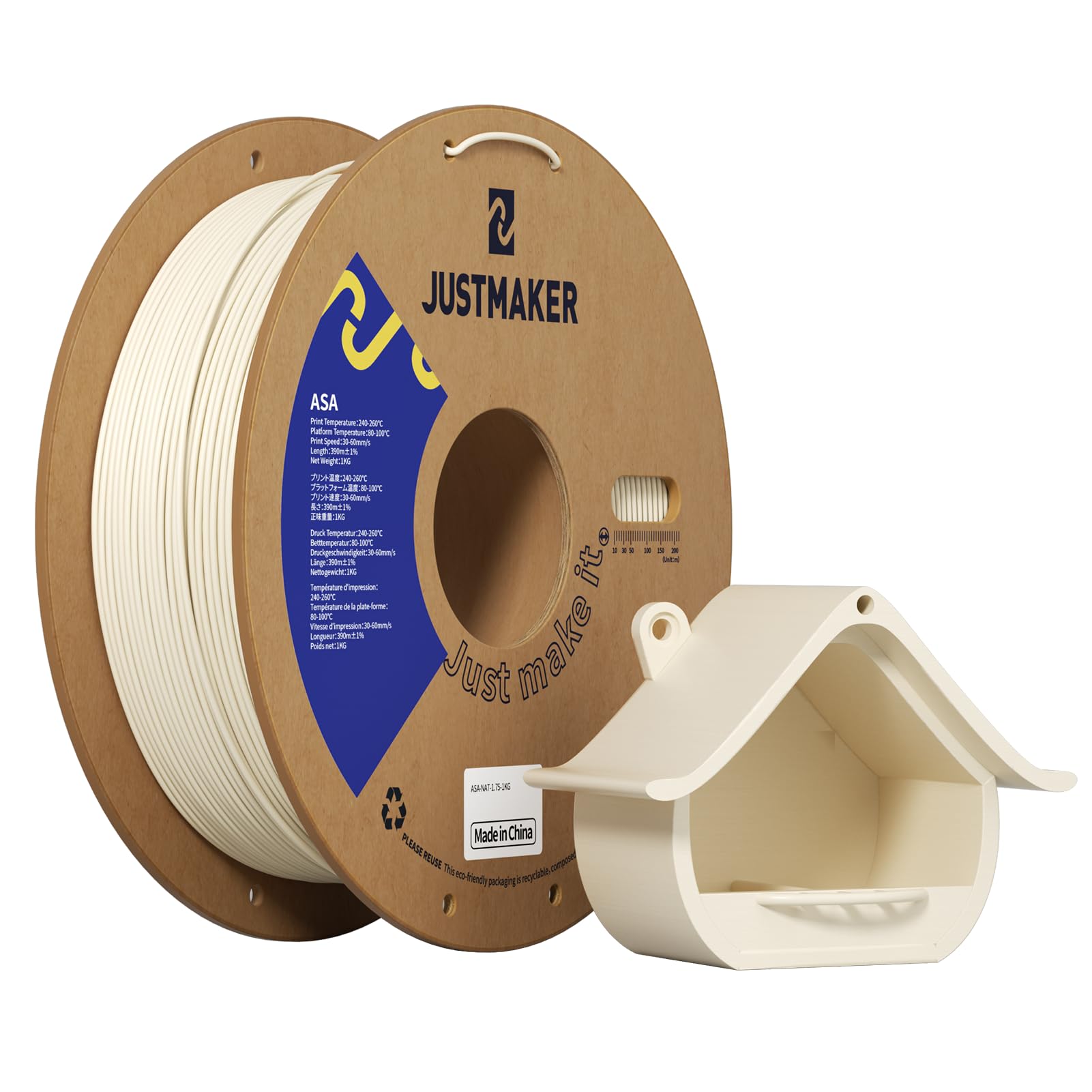 ASA 3D Printer Filament, High Temperature and Weather Resistant, Good Compatibility, Upgrade Cardboard Spool, 1kg, Dimensional Accuracy +/-0.03mm,