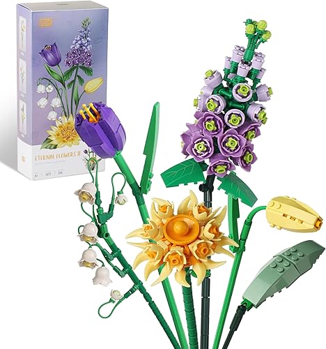 ZIYOSTAR Juego de construcción de mini ramos de flores de ladrillos, flores artificiales, decoración única para el hogar, 534 piezas de colección