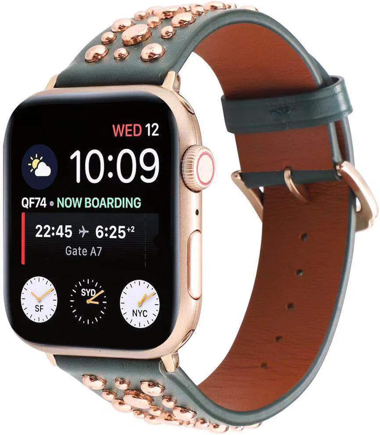 Punk Style Leather Band Compatible with Apple Watch, Bling Studded Rivets Strap Replacement Bracelet for iWatch Ultra1/2 Series 9 8 7 6 5 4 3 2 1 SE/SE 2