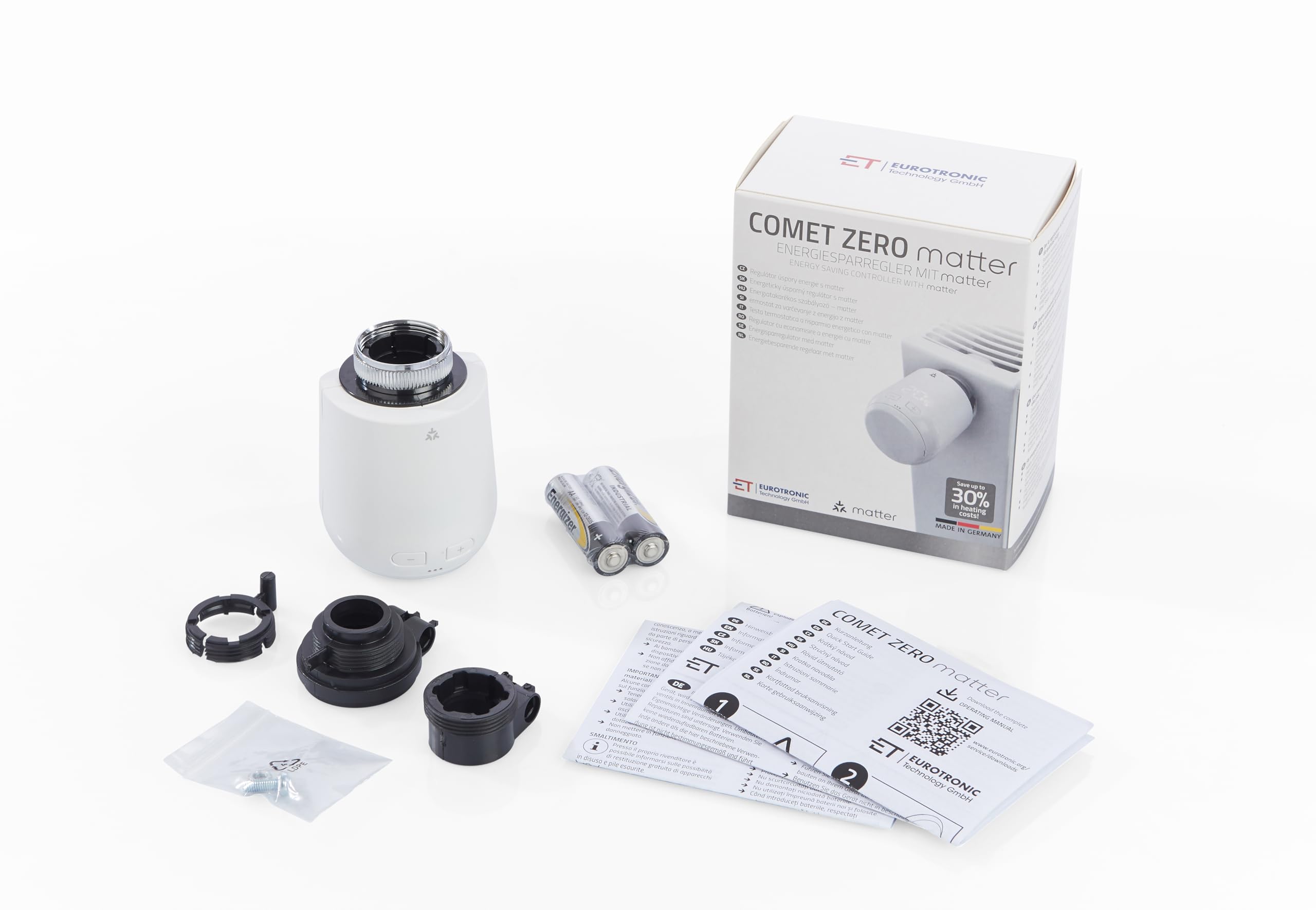 Eurotronic Comet Zero Matter, Energiesparregler mit Funkstandard Matter Over Thread V1.3 (individuell programmierbar, Alexa, Google, Apple & SmartThings kompatibel), Weiß (Packung mit 3)