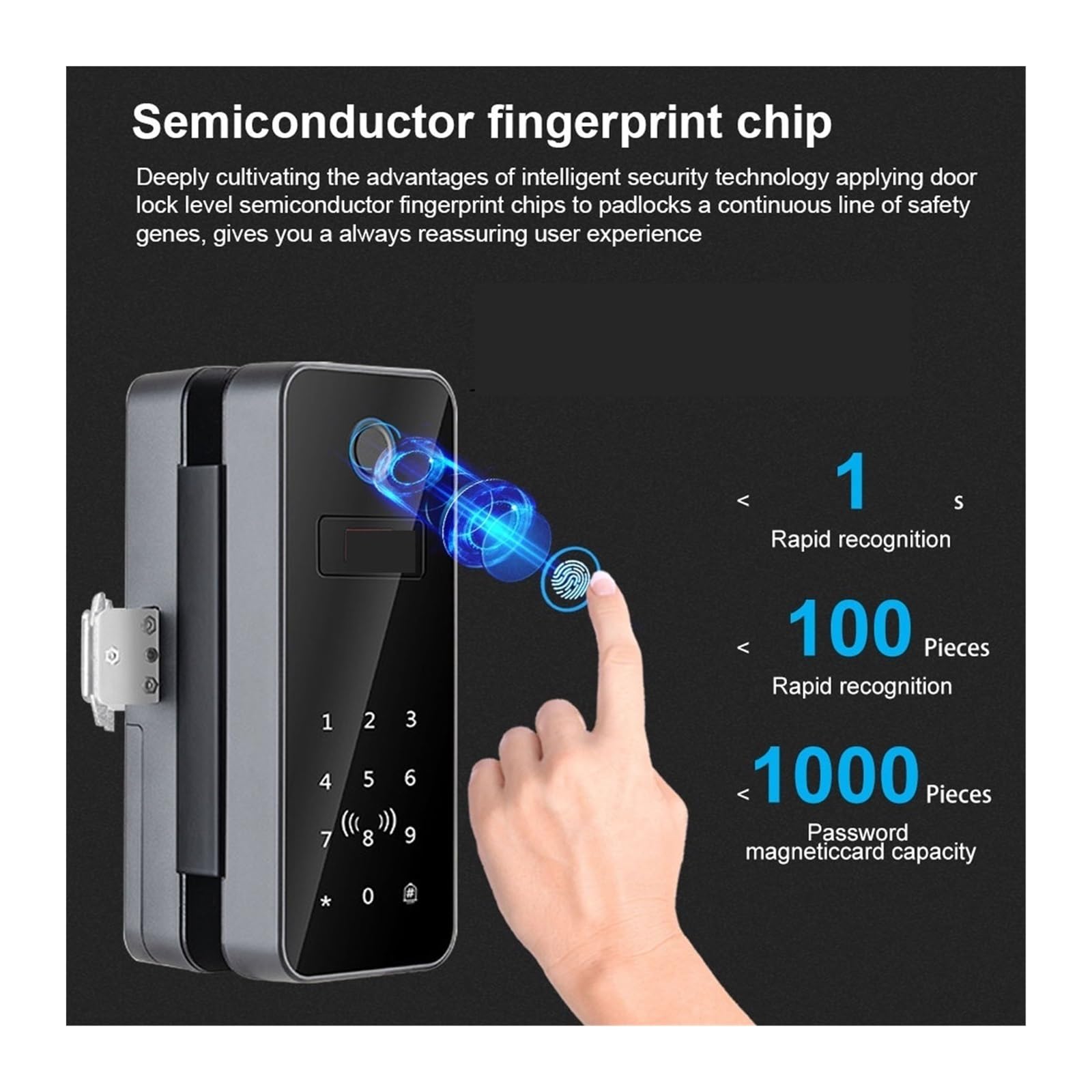 Inteligentny zamek, Elektroniczna Blokada Drzwi Szklanych Bluetooth Z Rozpoznawaniem Odcisków Palców, Inteligentna Aplikacja, Karta RFID, Biometryczne Odblokowanie Zamka(B12-remote control)