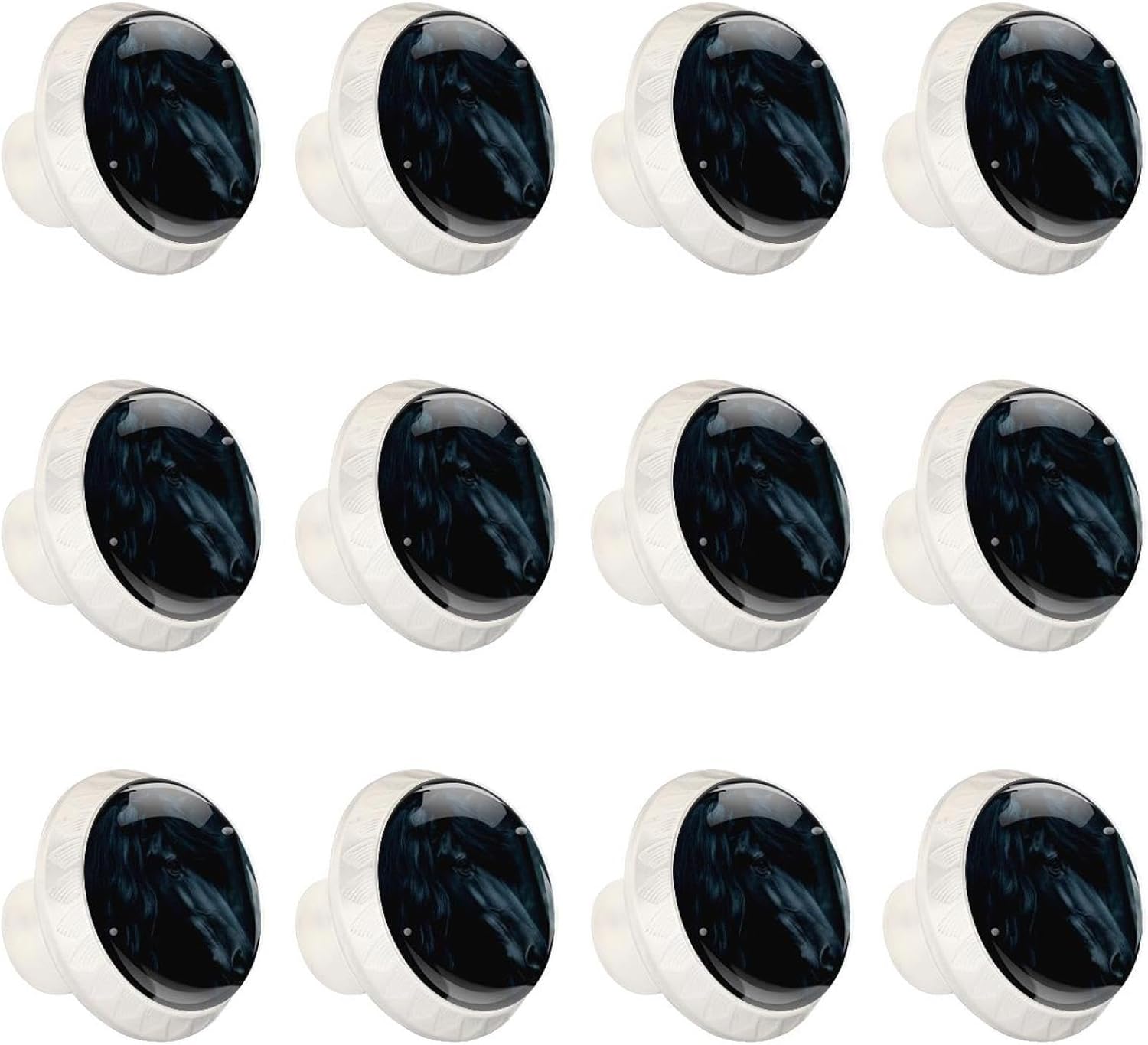 Black Black Horse Round Cabinet Knobs, Furniture Hardware with Long & Short Screws for Household Use