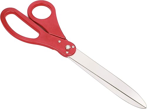 Miniatura 7 de Juego de tijeras de corte de cinta gigante con cinta de satén roja incluida, tijeras extra grandes de 25 pulgadas, construcción de metal resistente