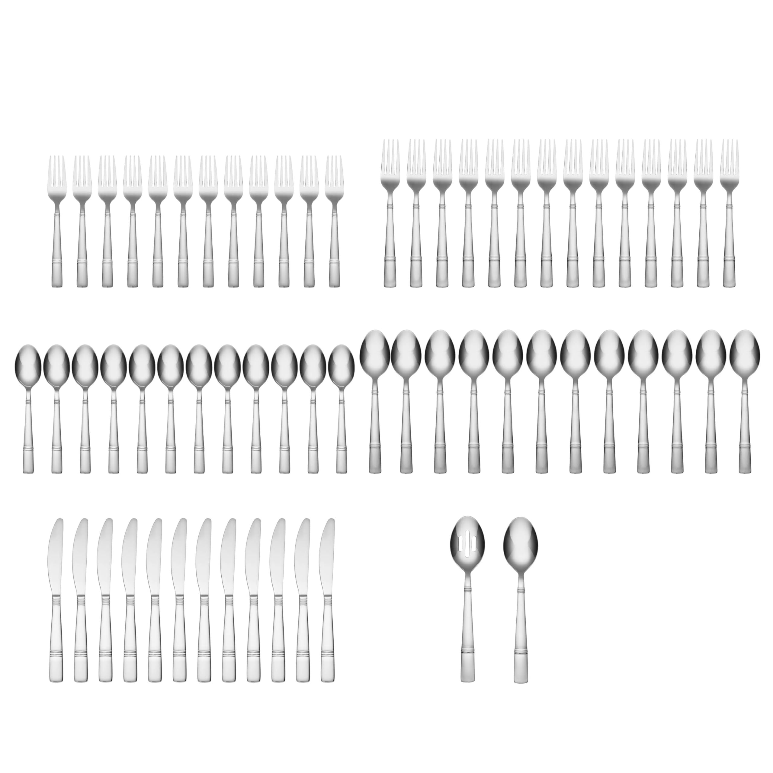 Cambridge Silversmiths Braylen Mirror - Juego de cubiertos de 62 piezas con juego de 2 piezas y bandeja de almacenamiento de roble