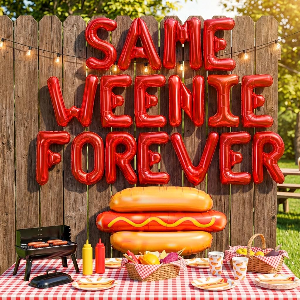 Same Weenie Forever Balloons Banner Hotdog Themed Retro BBQ Bachelorette Party Decorations Supplies