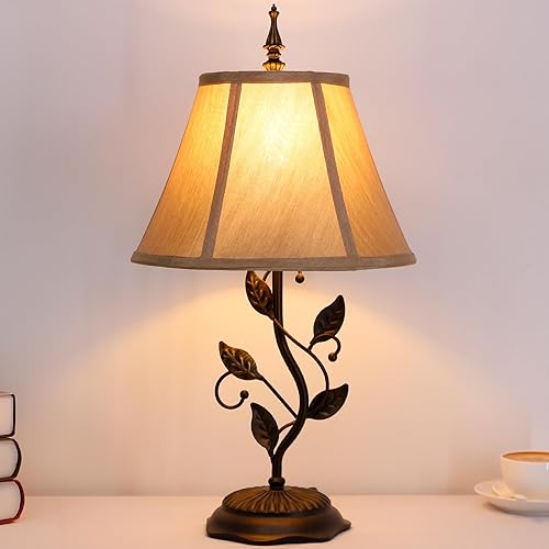 Miniatura 8 de Farmhouse Table Lamp Antique Resin Metal Leaf Base Traditional Rustic Mid-Century Desk Lamp 22.5 Inch Tall for Living Room Office Bedroom