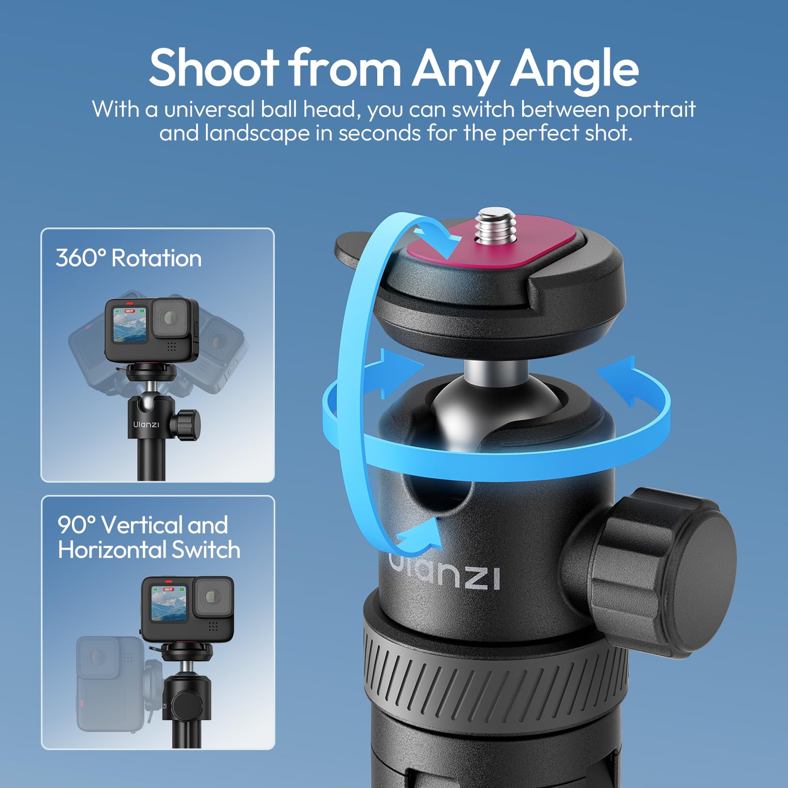 Ulanzi TT24 Selfie Stick Stativ, Cka Schnellverschluss Selfie Stick für DJI Pocket 3 4/DJI Osmo Action 5 4, Action Kamera Stativ für Gopro/Insta360 X5/X4/X3/Ace Pro/ONE X2, Action Kamera Zubehör