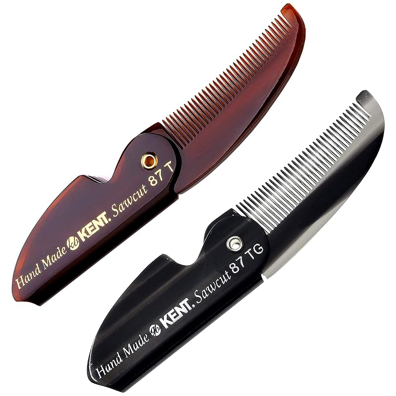KENT 87T-87TG Pente dobrável de bolso para barba, bigode e cabelo, dentes finos, acabamento tartaruga