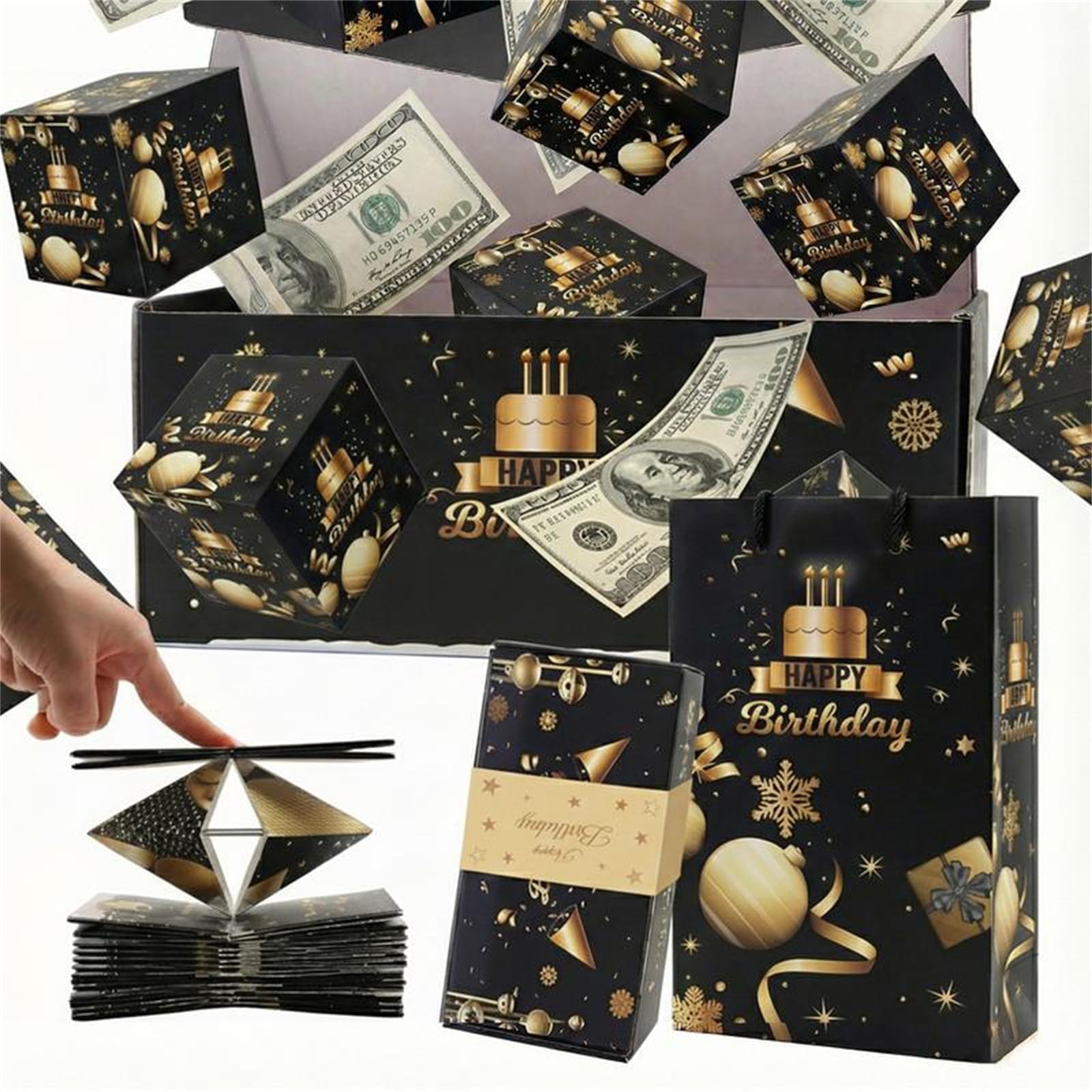 Surprise Pop-Up Gift Box, Money Gift Boxes for Cash Pop Up, Pop up Gift Box Explosion, Pop up Money Box for Cash Gift Birthday, Creative Folding Bounce Red Envelope Box (Black 20 pcs)