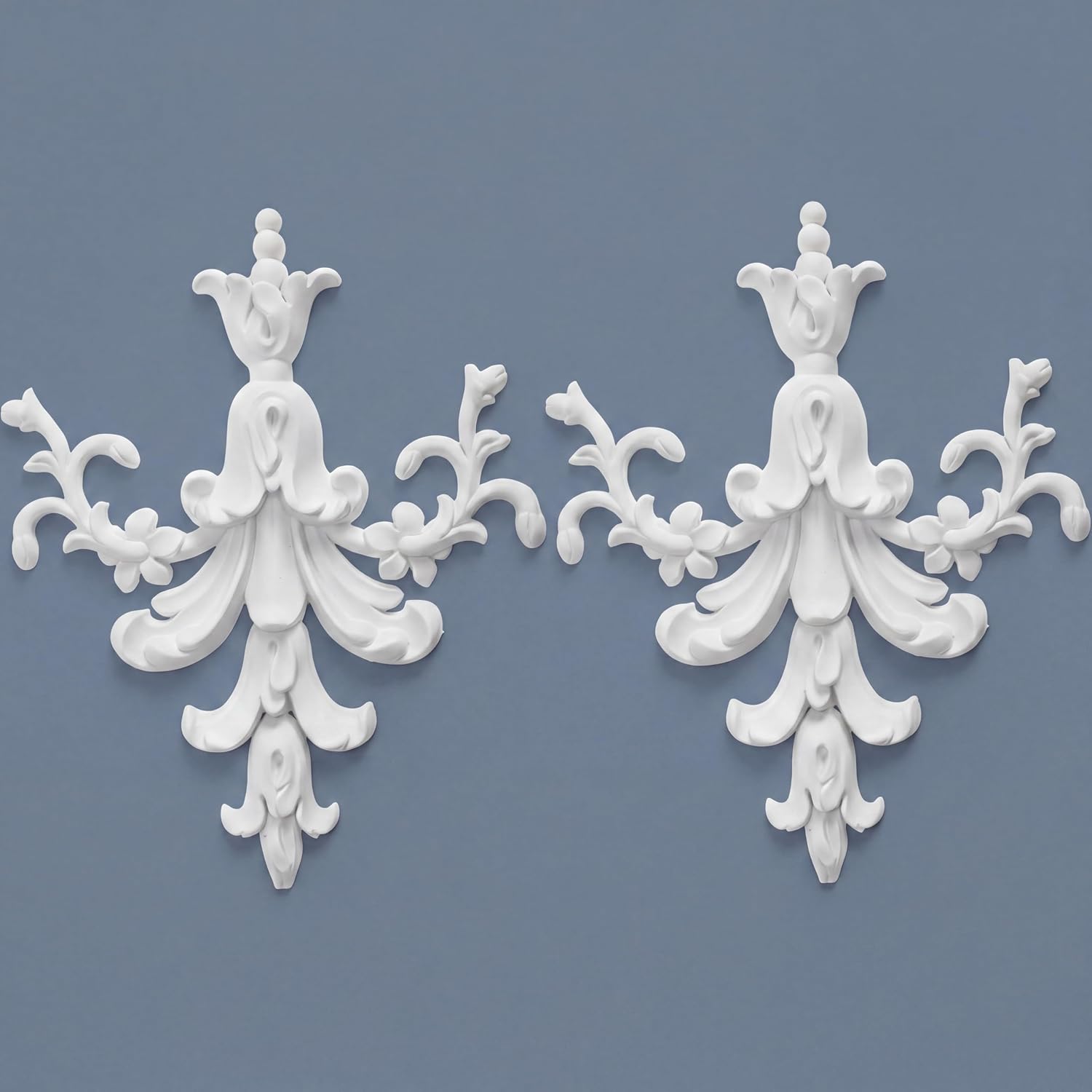 2 PCS Baroque Style Flower Carved Onlay Applique White PVC Appliques for Furniture Decorative 3D Symmetrical Furniture Decorative for Cabinets Dressers Mirrors DIY Home(Classic)