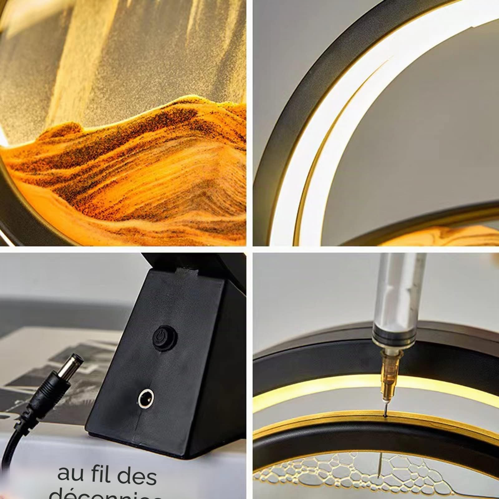 Neioaas Lampe de table 3D en forme de sablier rotatif à 360°, décoration de sablier fluide, lampe de sable mouvant 3D pour adulte, enfant, décoration de bureau (jaune, 25,4 cm