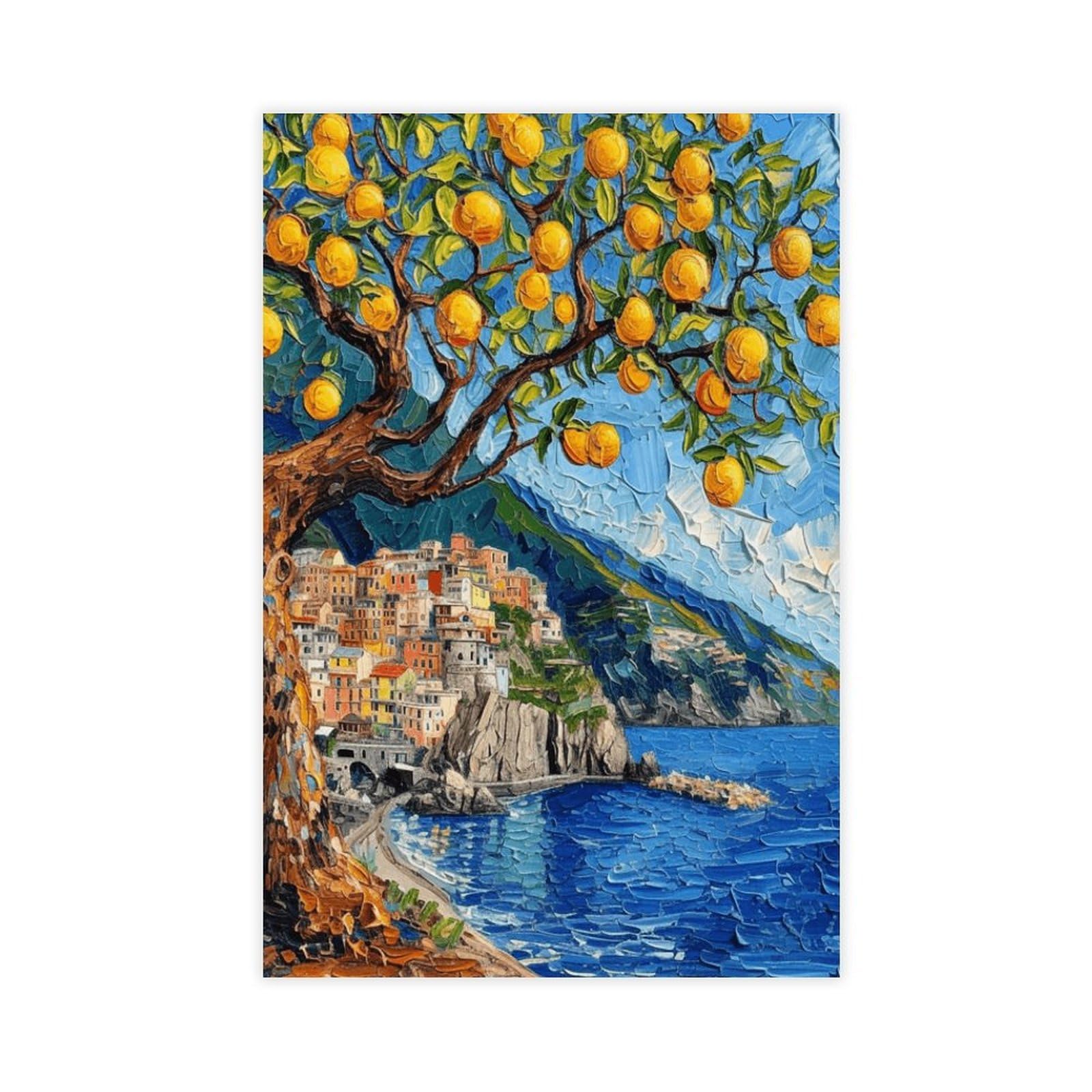 Utgn Van Gogh Inspired Amalfi Coast Lemon Tree Wall Art Canvas Poster Bedroom Decor Landscape Decor Gift 20X30inch(50X75cm)