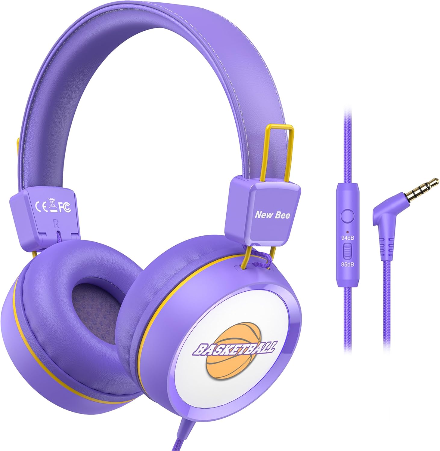 New bee Kids Headphones for School with Microphone KH20 HD Stereo Safe Volume Limited 85dB/94dB Foldable Lightweight On-Ear Headphone for PC/Mac/Android/Kindle/Tablet/Pad (Purple)