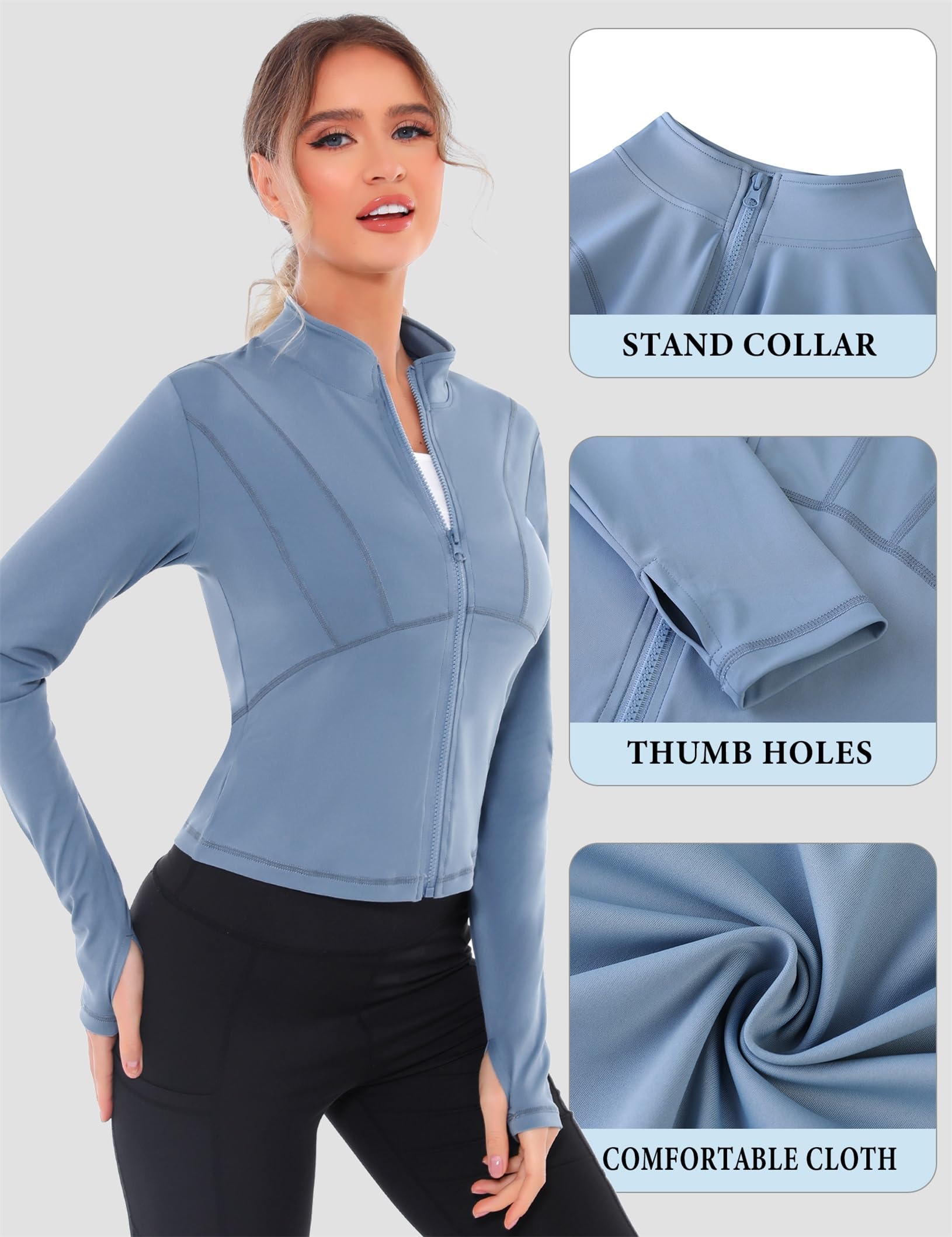 Gyabnw Chaqueta para Correr Chaqueta Deportiva Top Corto de Manga Larga Camiseta de Gimnasia Chaqueta de Entrenamiento Chaqueta con Capucha Chaqueta Deportiva Transpirable Yoga Fitness