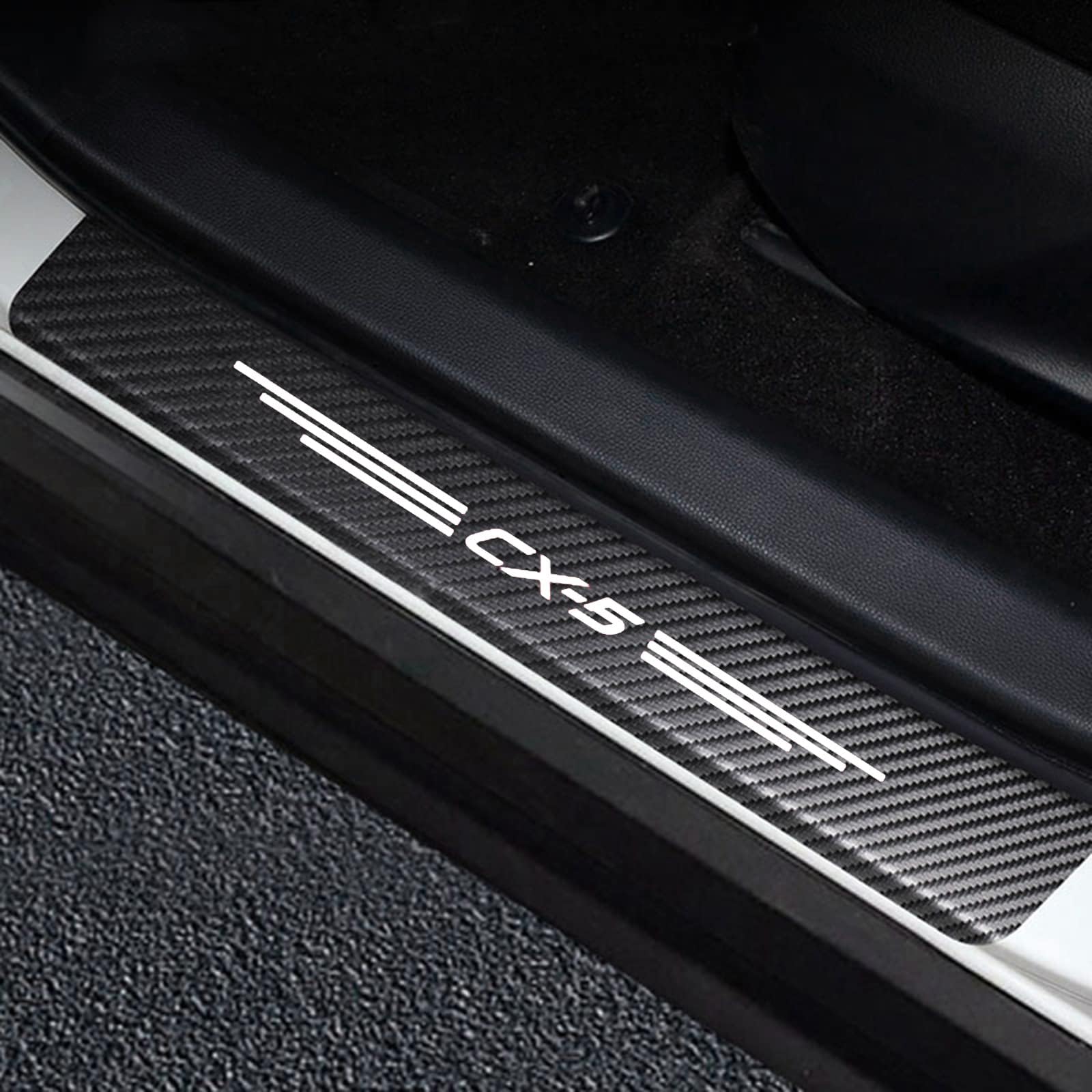 Cspybgxof A 4 Pcs Carbon Fiber Car Door Sill Protector Strips, For Mazd Cx5 Cx-5 Carbon Fiber Car Kick Plates Ccessories Utomobile Threshold Scuff Plate,