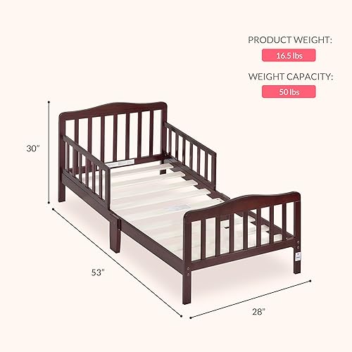 Miniatura 3 de Dream On Me Cama de diseño clásico para niños pequeños en color espresso, cama de madera baja al suelo con rieles de seguridad, certificado