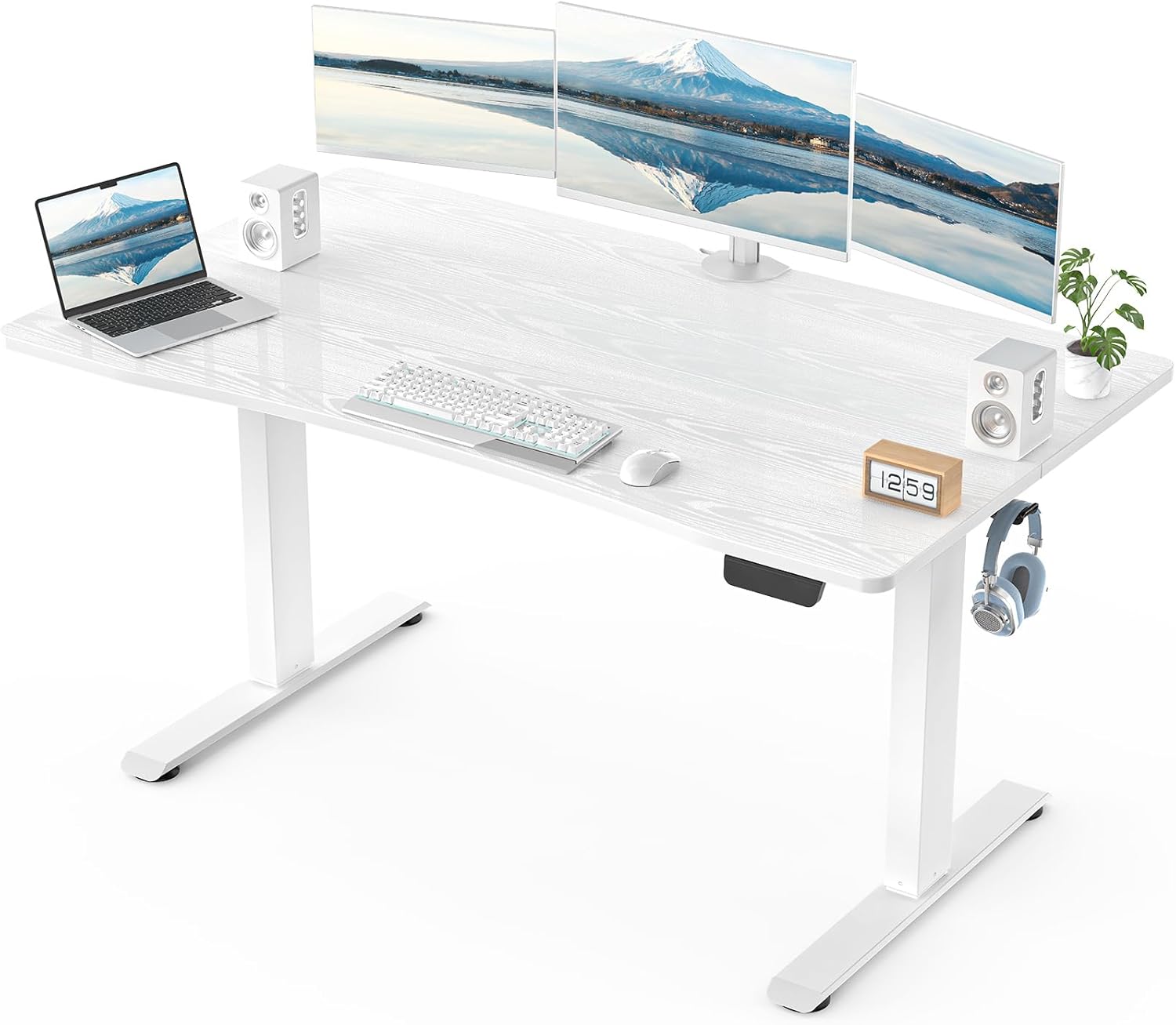 Veken 55x28 Electric Standing Desk Adjustable Height 27.9-45.6" Sit Stand Home Office Desk White - Ergonomic Curved Workstation