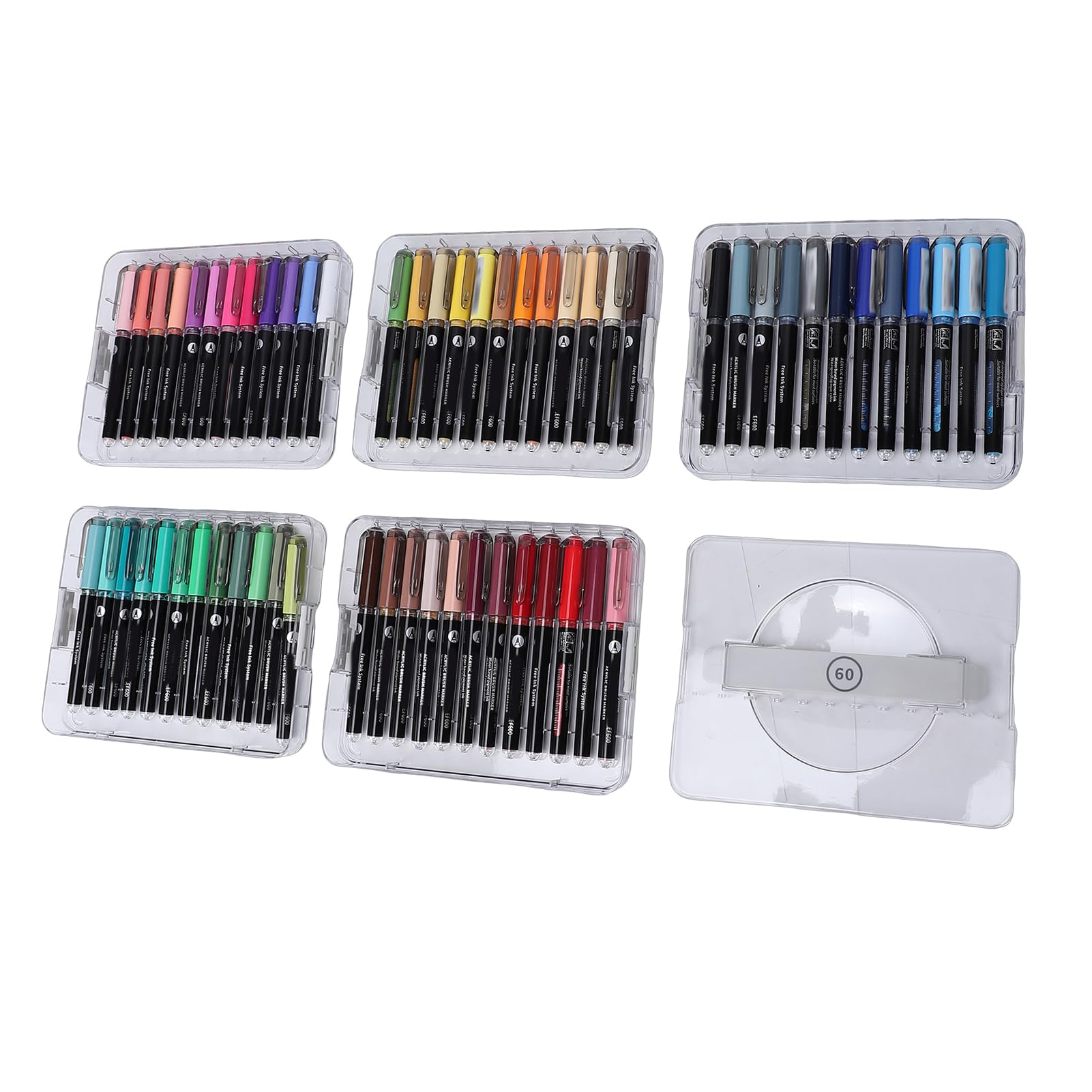 Rengue Pennarelli, Penne e Pennarelli a Vernice Acrilica da 60 Colori Permanenti Resistenti all'acqua per Progetti Artistici su Carta e Tessuto a Vernice Acrilica da 60 Colori, Punta Fine e Materiali
