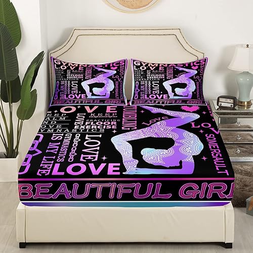 Miniatura 3 de Sábana bajera ajustable de gimnasia para niñas, amantes de la gimnasia, tamaño matrimonial, regalos de gimnasta para niñas, adolescentes y mujeres,