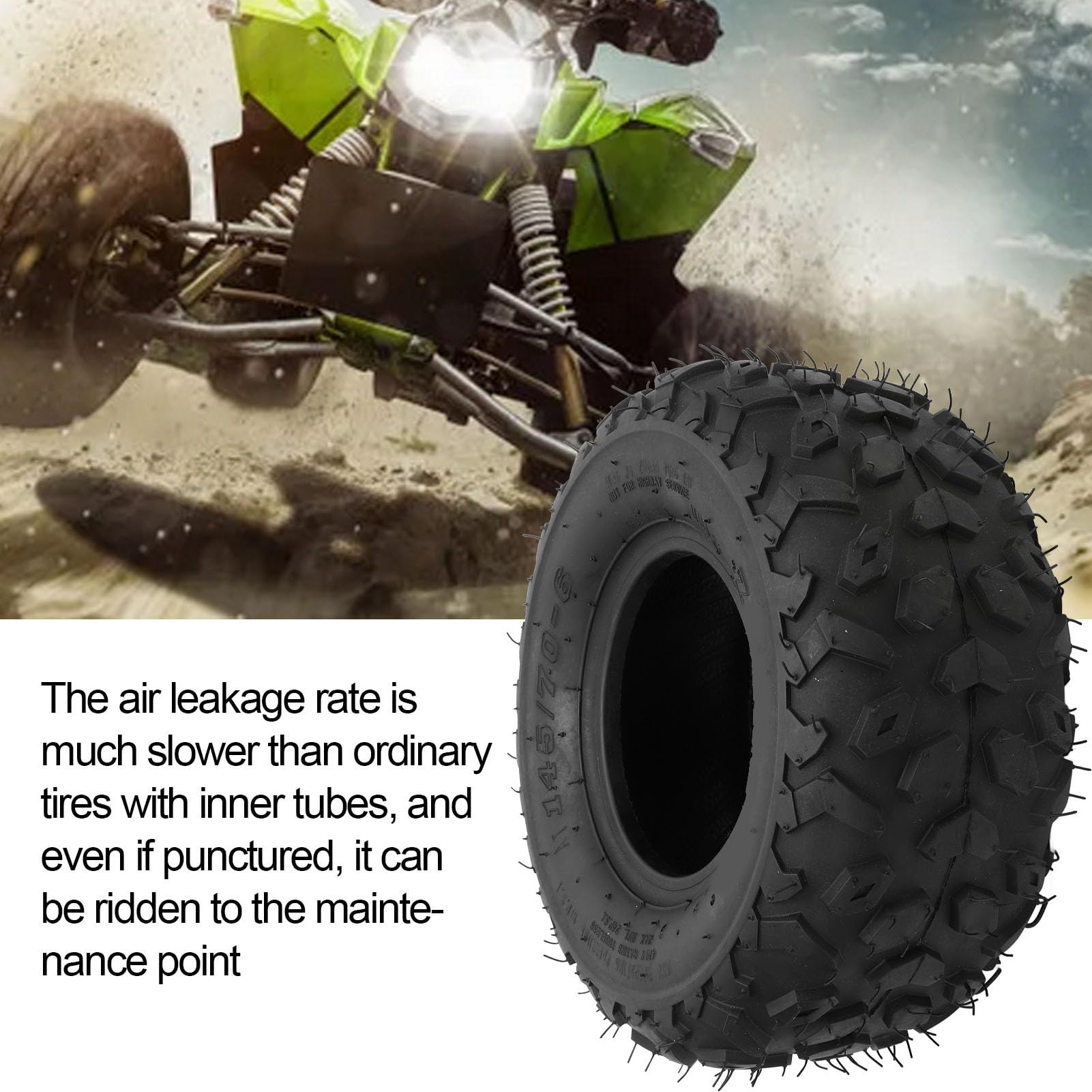Pneu Tubeless 145/70‑6 Pour ATV UTV Go Kart, Pneus Tout Terrain en Caoutchouc Épais Anti Crevaison Antidérapant